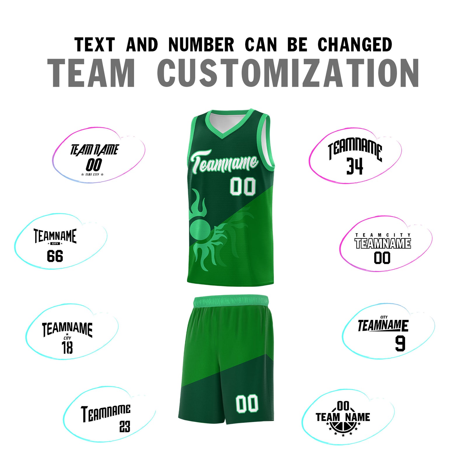 Custom Youth Basketball Jerseys - Kelly Green Kelly Green Sunburst Design Two Tone Uniforms