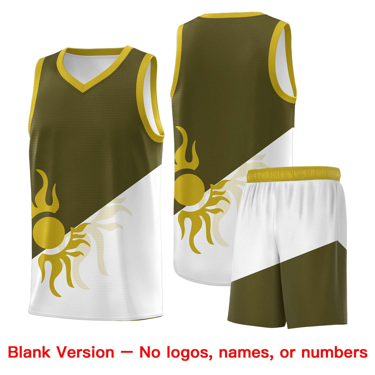 Custom Youth Basketball Jerseys - Olive White Sunburst Design Two Tone Uniforms