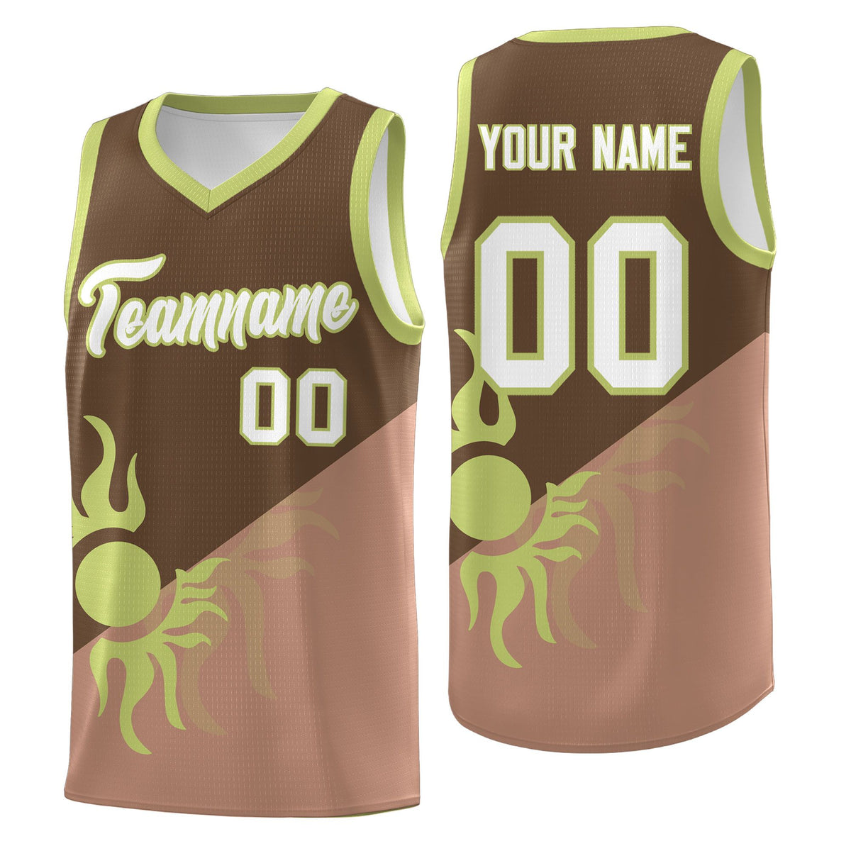 Custom Youth Basketball Jerseys - Coffee Light Brown Radiant Sun Design Two Tone Uniforms