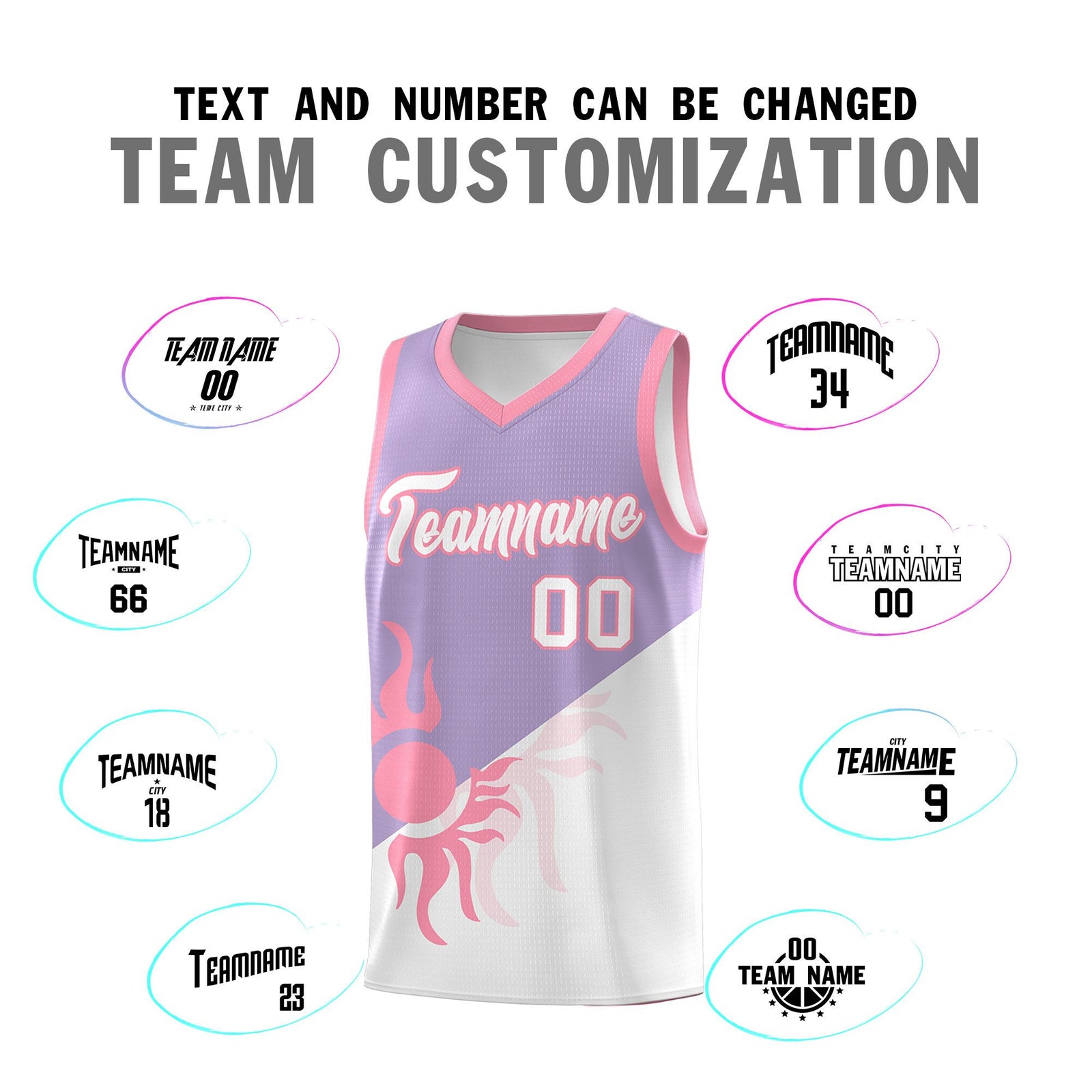 Custom Youth Basketball Jerseys - Light Purple White Radiant Sun Design Two Tone Uniforms