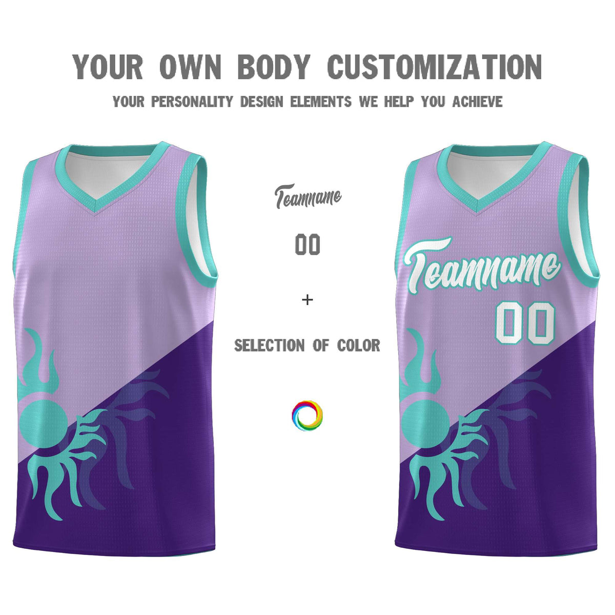 Custom Youth Basketball Jerseys - Light Purple Purple Sunburst Design Two Tone Uniforms
