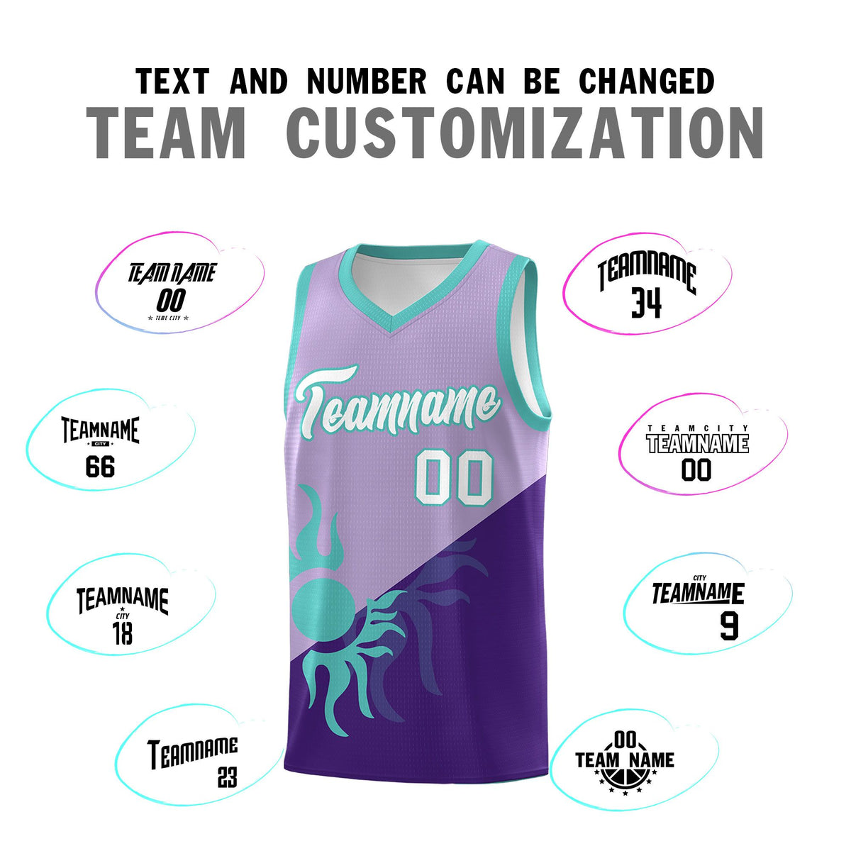 Custom Youth Basketball Jerseys - Light Purple Purple Sunburst Design Two Tone Uniforms