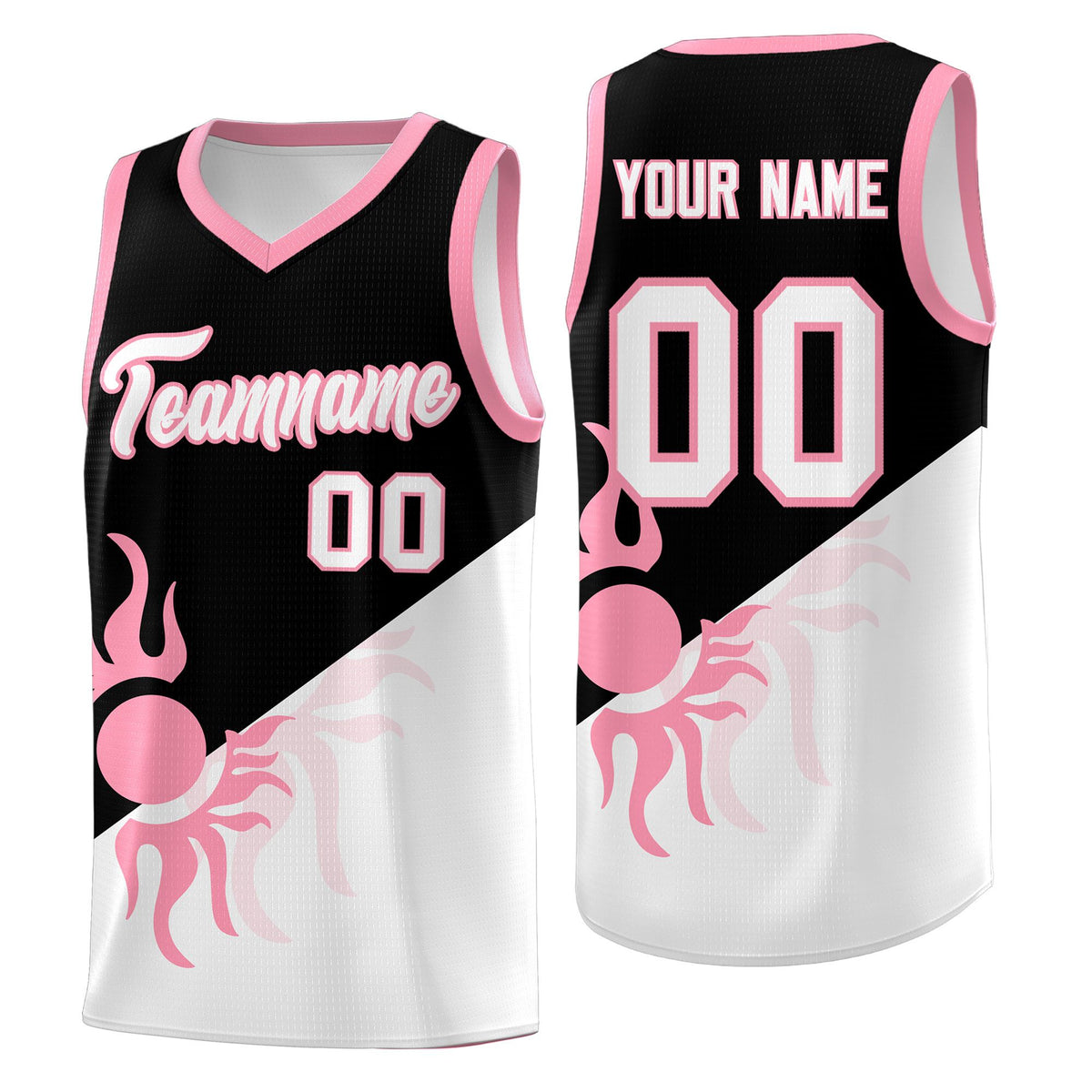 Custom Youth Basketball Jerseys - Black White Sunburst Design Two Tone Uniforms