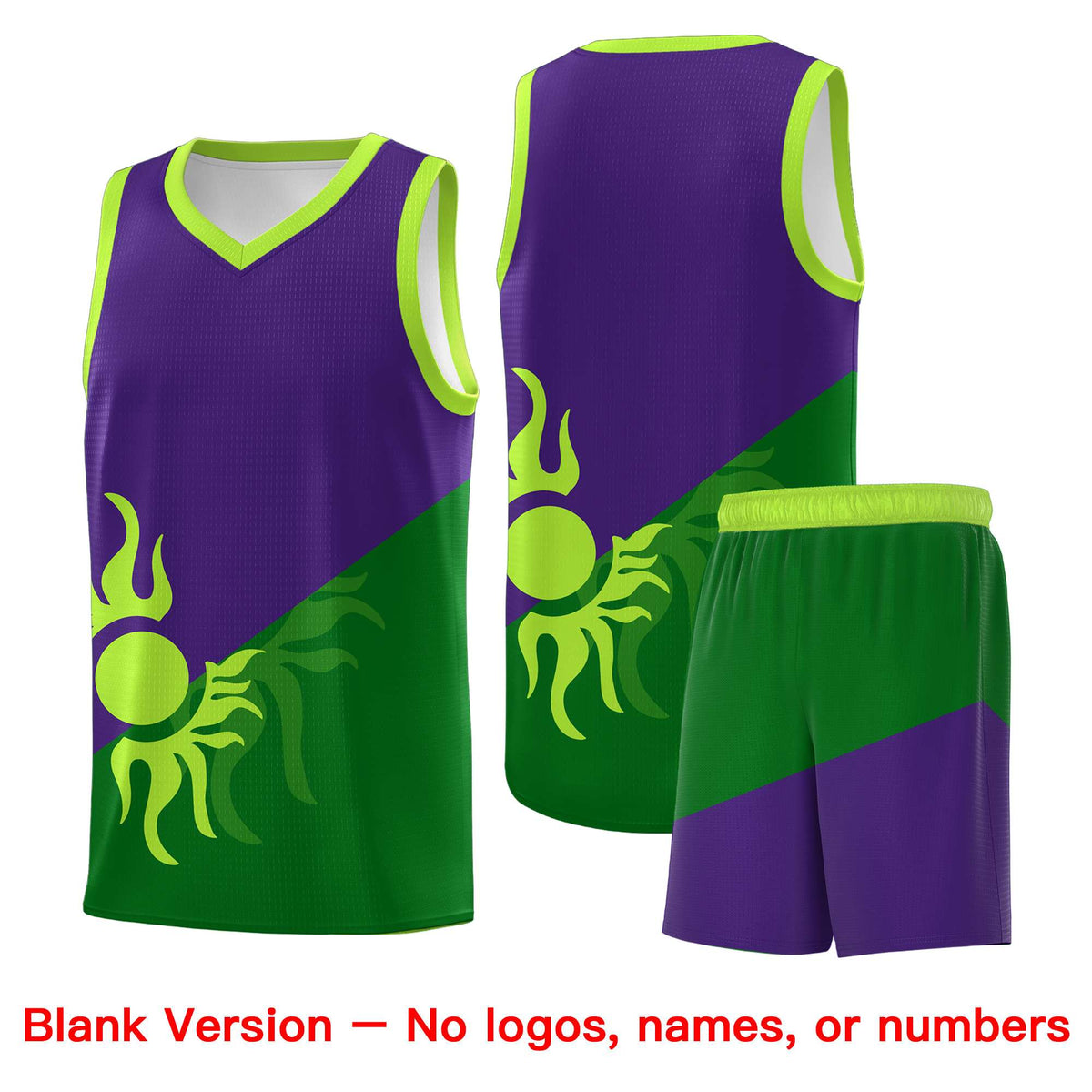 Custom Youth Basketball Jerseys - Purple Kelly Green Sunburst Design Two Tone Uniforms