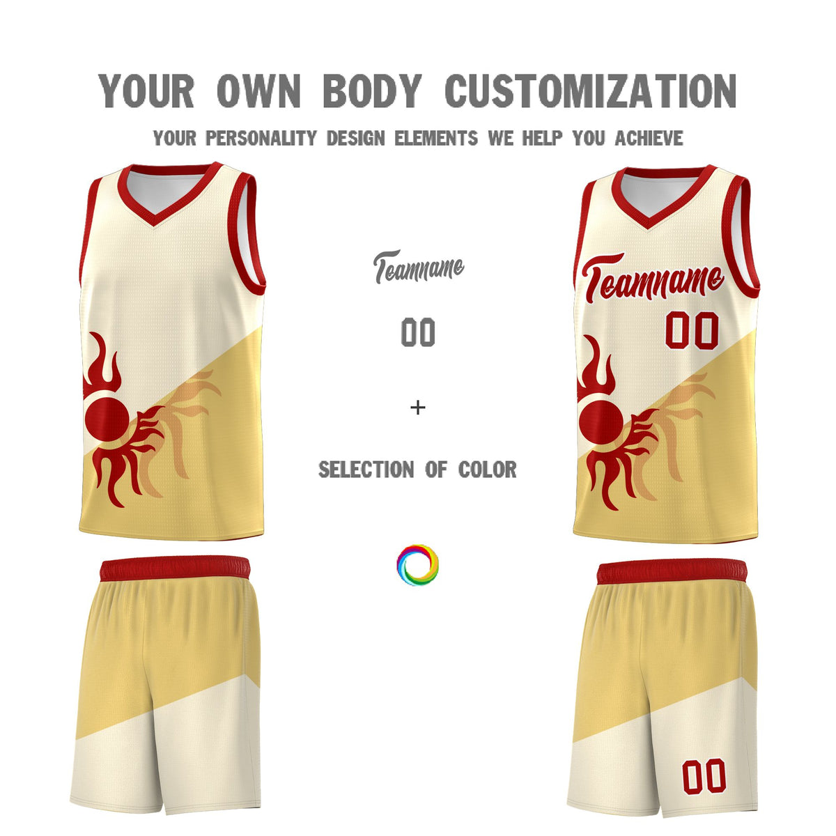 Custom Youth Basketball Jerseys - Cream Khaki Sunburst Design Two Tone Uniforms