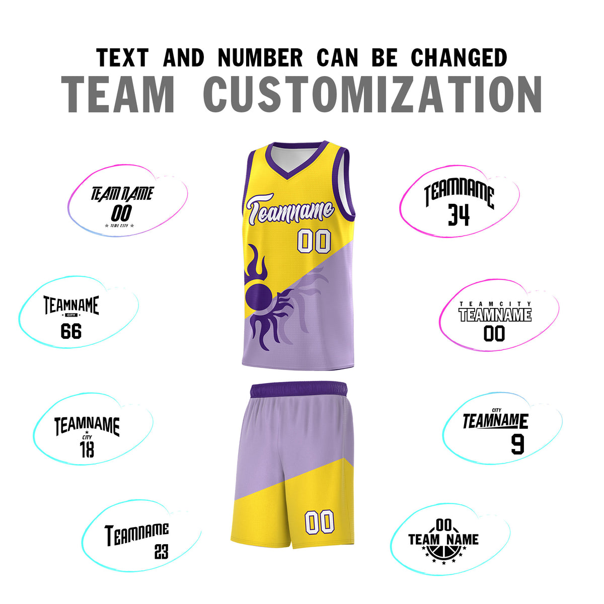 Custom Youth Basketball Jerseys - Light Purple Gold Sunburst Design Two Tone Uniforms