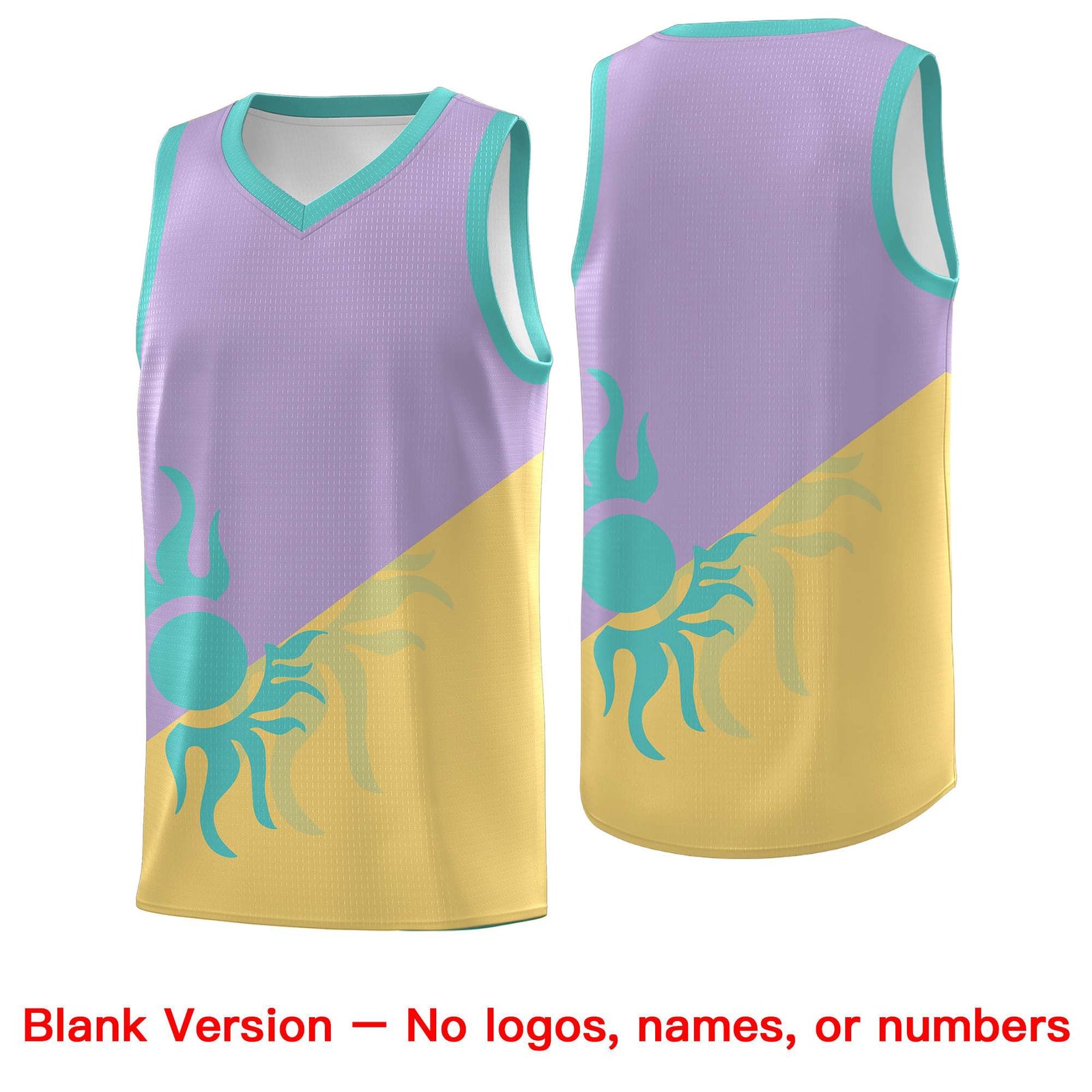 Custom Youth Basketball Jerseys - Light Purple Old Gold Radiant Sun Design Two Tone Uniforms