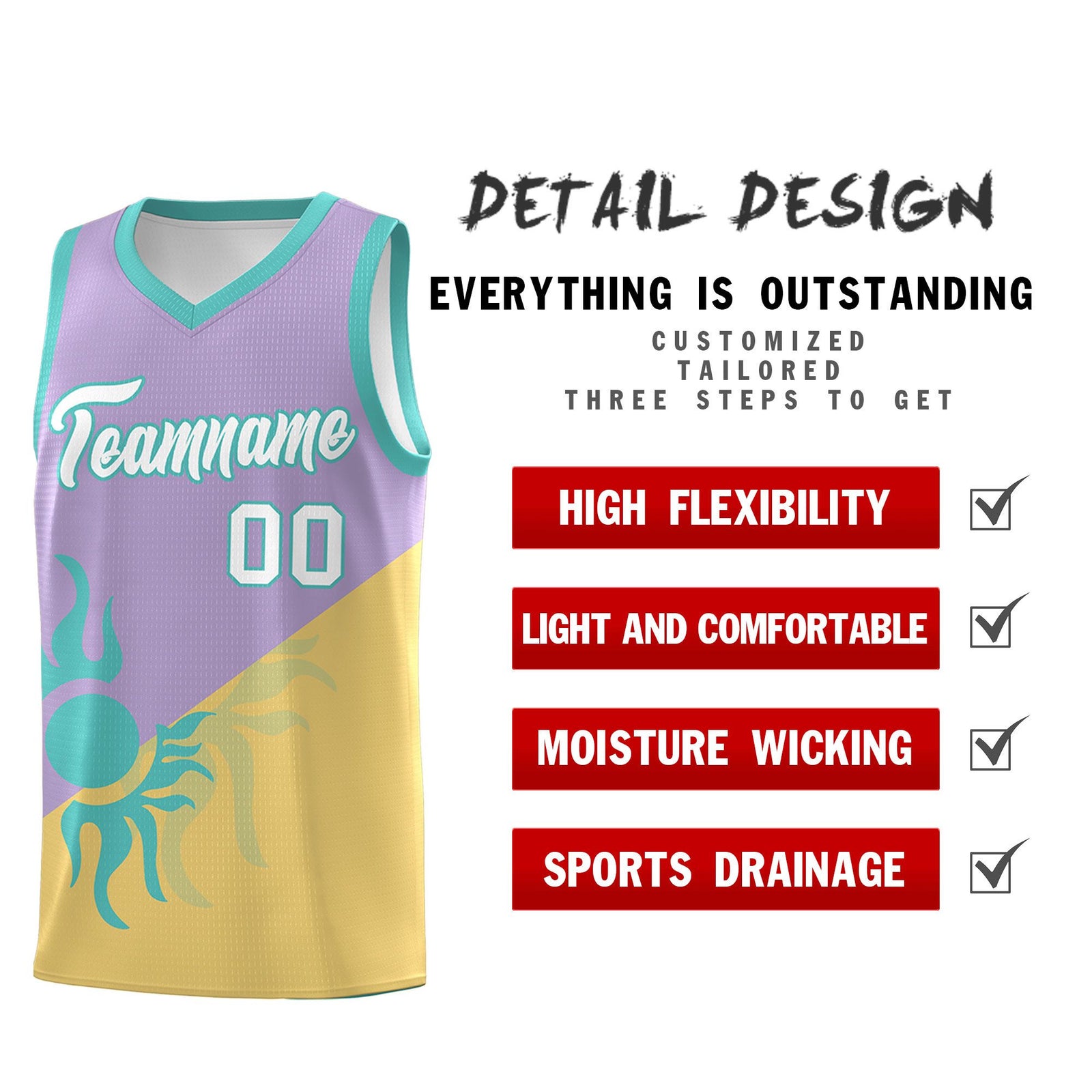 Custom Youth Basketball Jerseys - Light Purple Old Gold Radiant Sun Design Two Tone Uniforms
