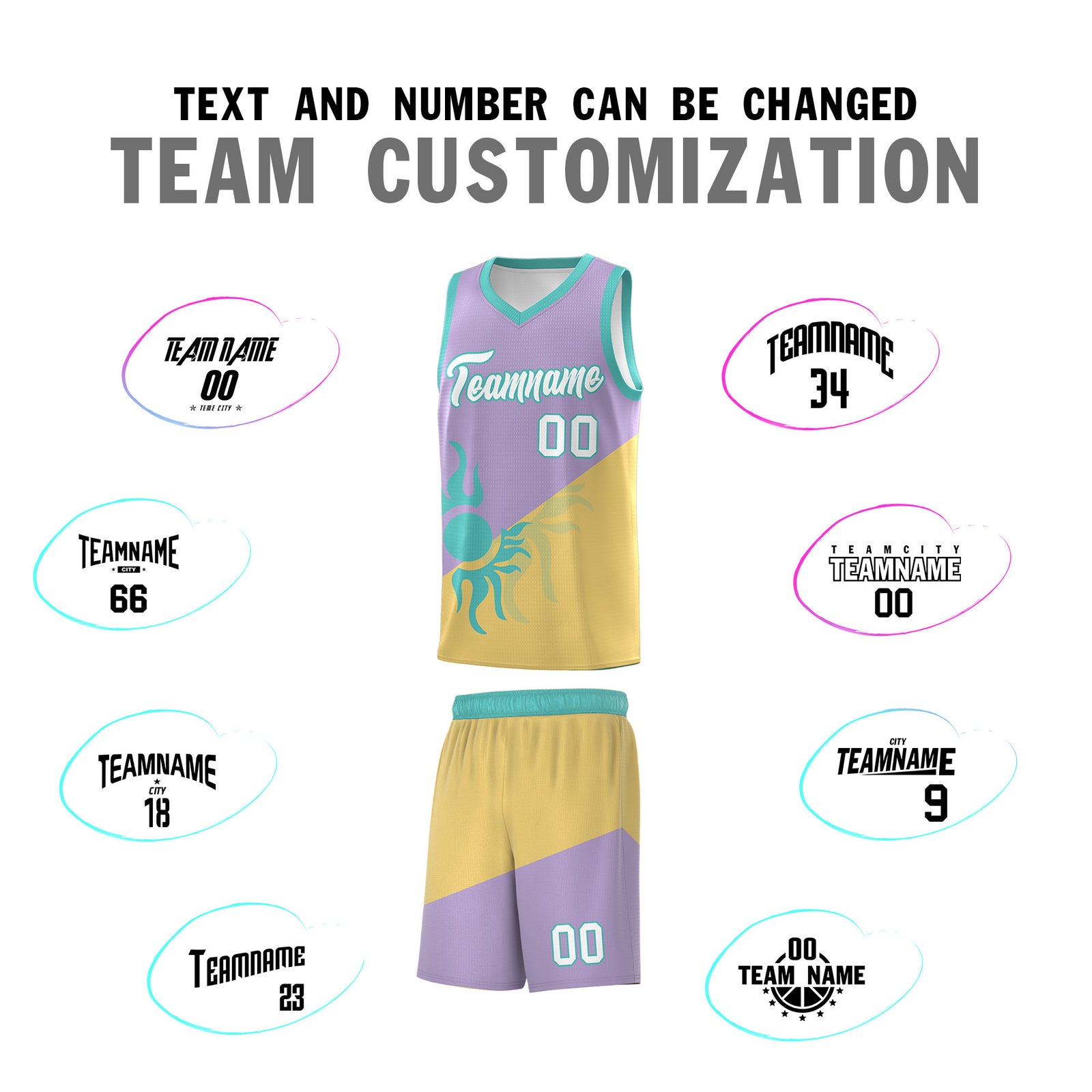 Custom Youth Basketball Jerseys - Light Purple Old Gold Radiant Sun Design Two Tone Uniforms