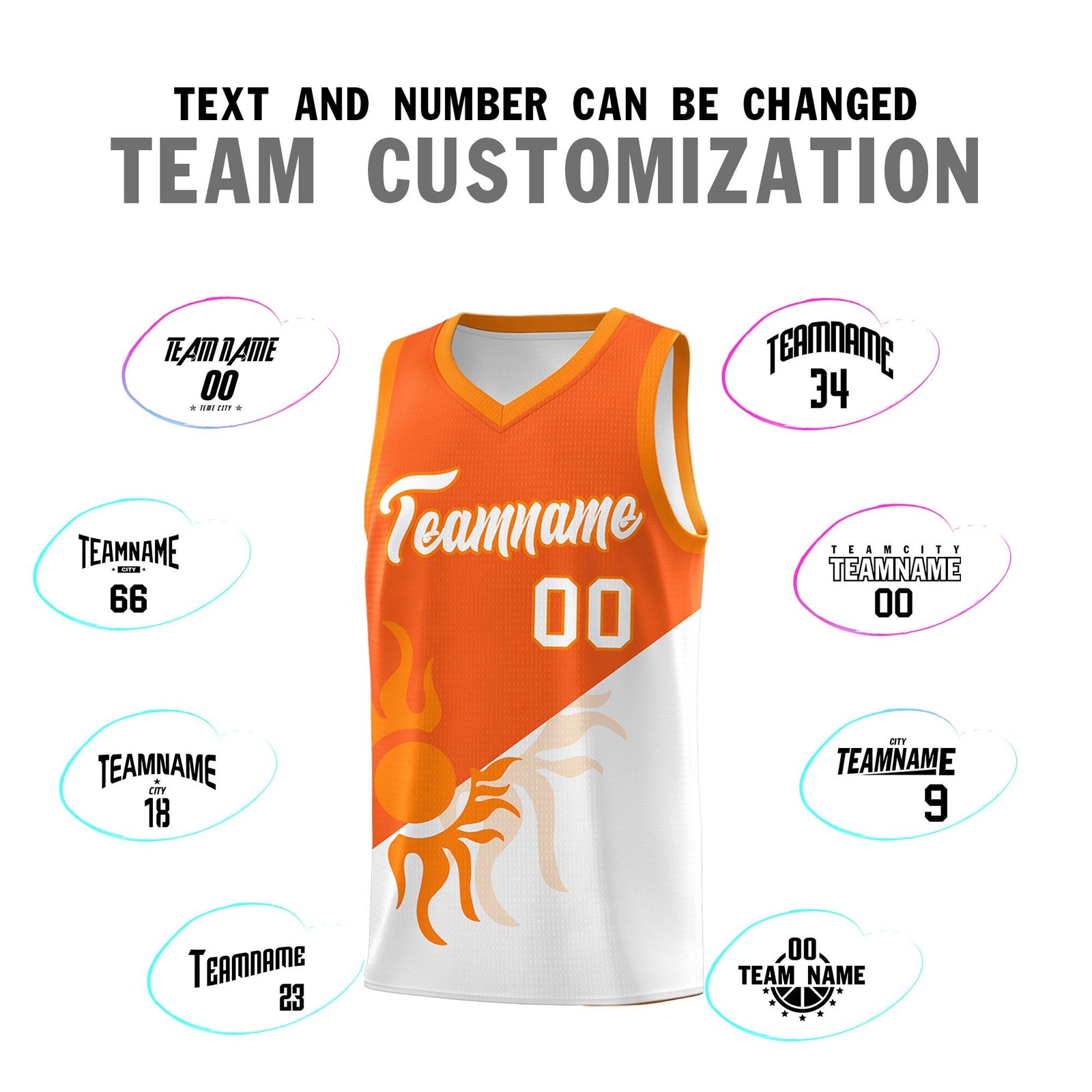 Custom Youth Basketball Jerseys - Orange White Radiant Sun Design Two Tone Uniforms