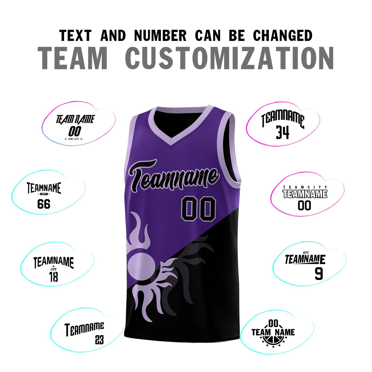 Custom Youth Basketball Jerseys - Purple Black Sunburst Design Two Tone Uniforms