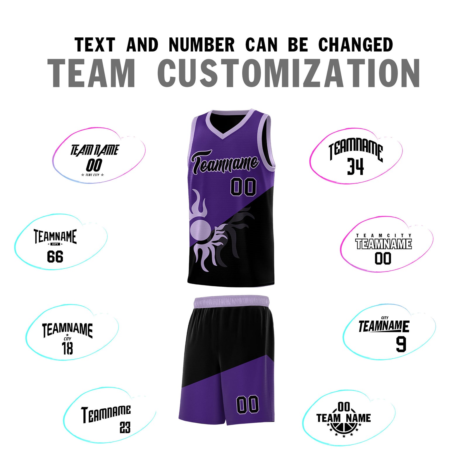 Custom Youth Basketball Jerseys - Purple Black Sunburst Design Two Tone Uniforms