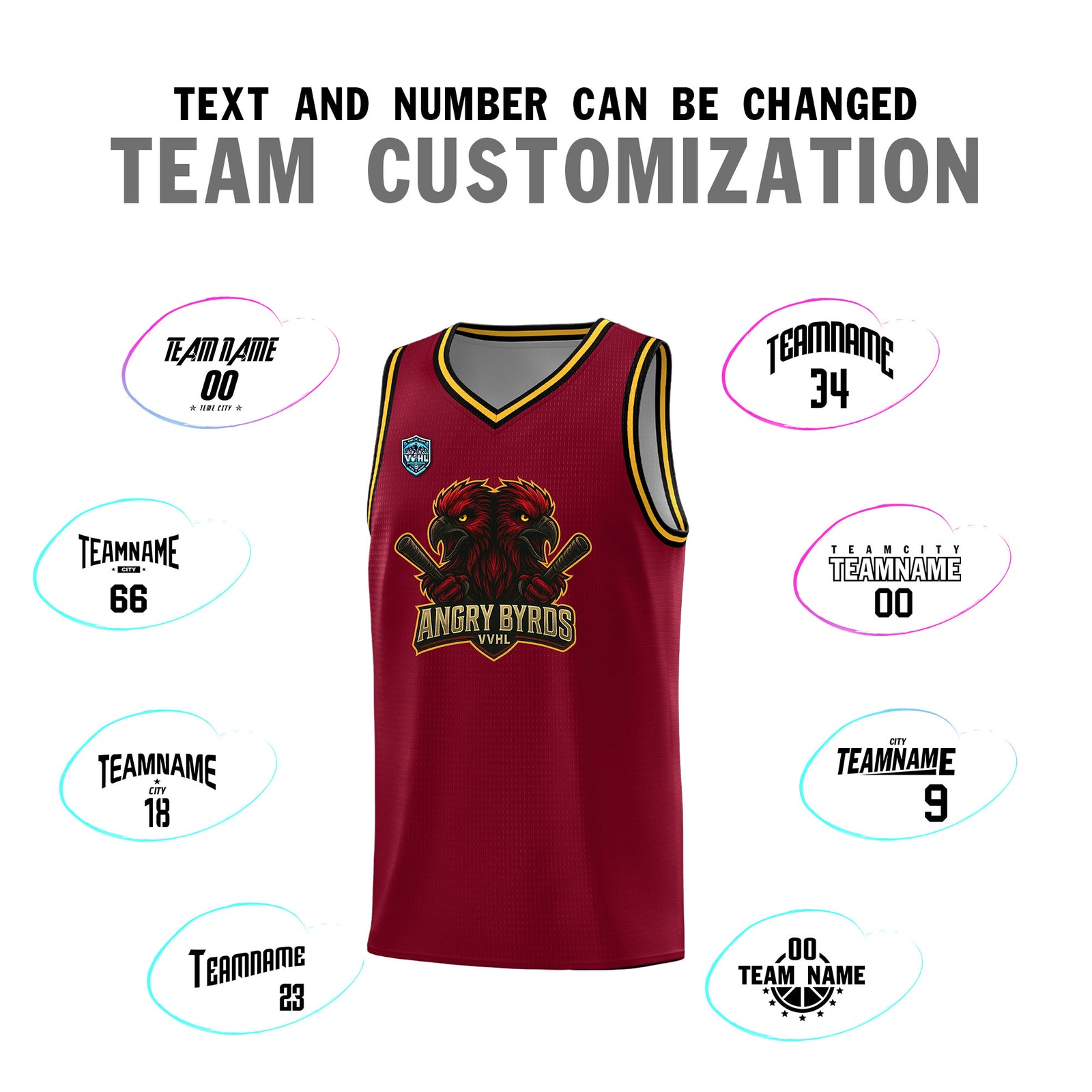 VVHL Crimson S7-Angry-Byrds Tops Basketball Jersey
