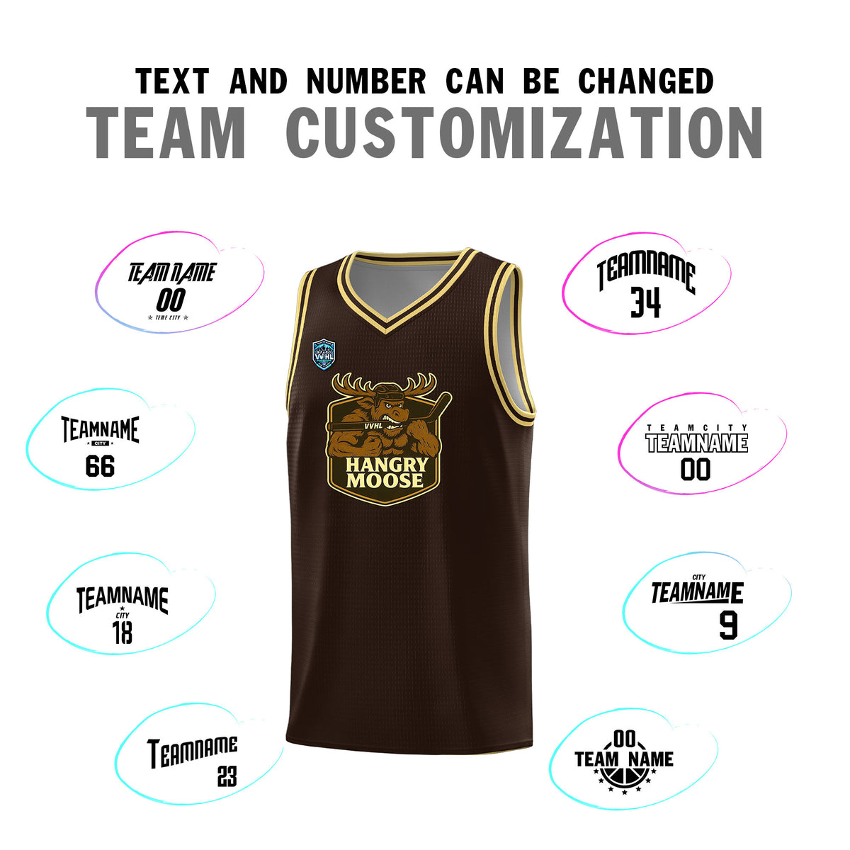 VVHL Brown S7-HANGRY-MOOSE-1 Tops Basketball Jersey
