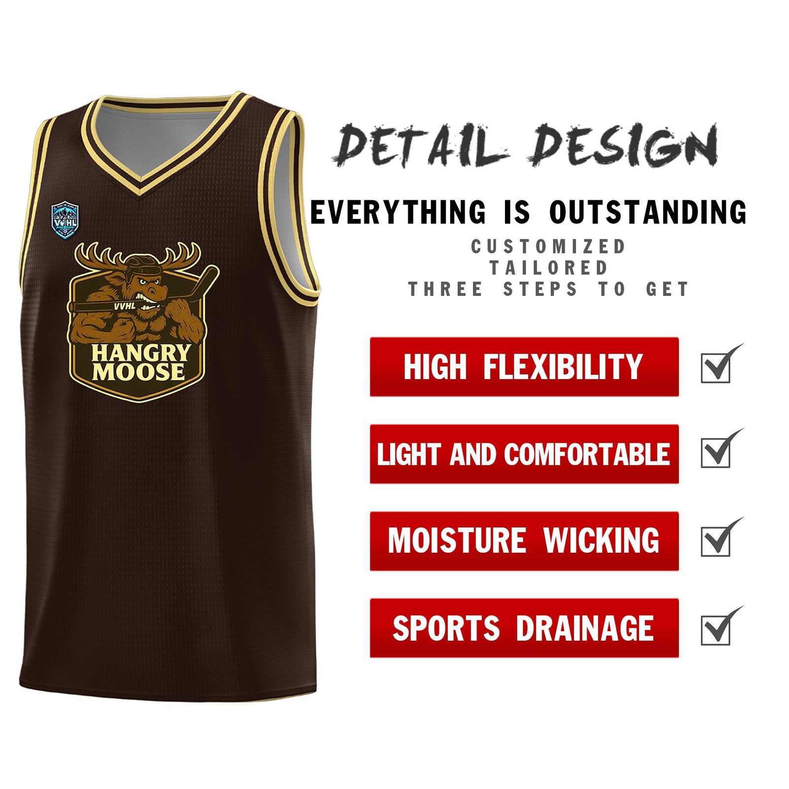 VVHL Brown S7-HANGRY-MOOSE-1 Tops Basketball Jersey