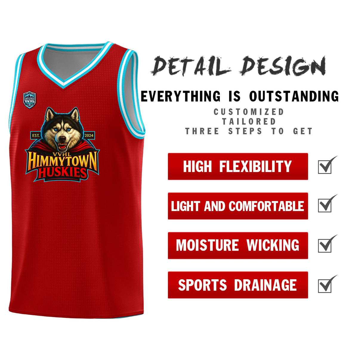 VVHL Red S7-Himmytown-huskies Tops Basketball Jersey