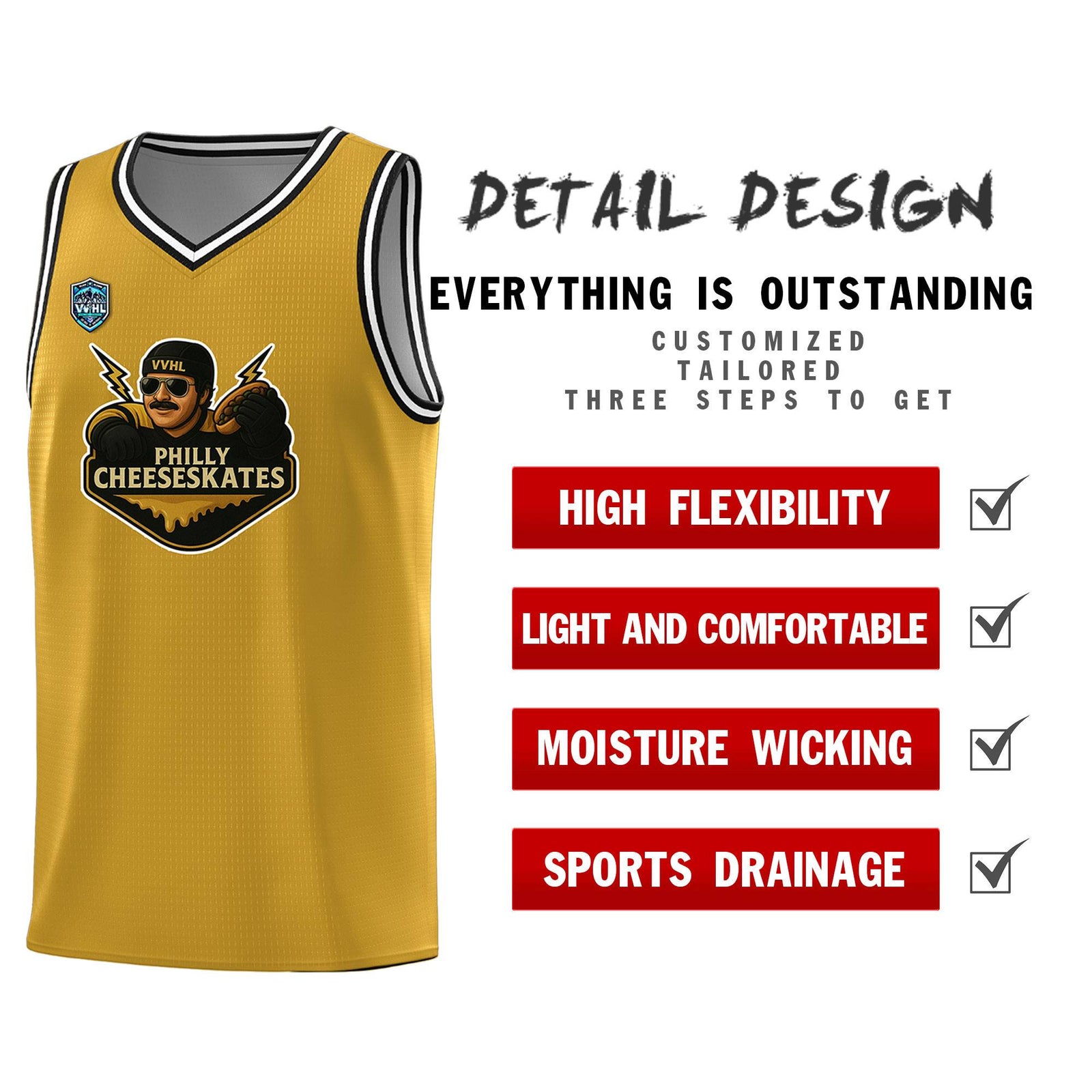 VVHL Old Gold S7-Philly-Cheeseskates Tops Basketball Jersey