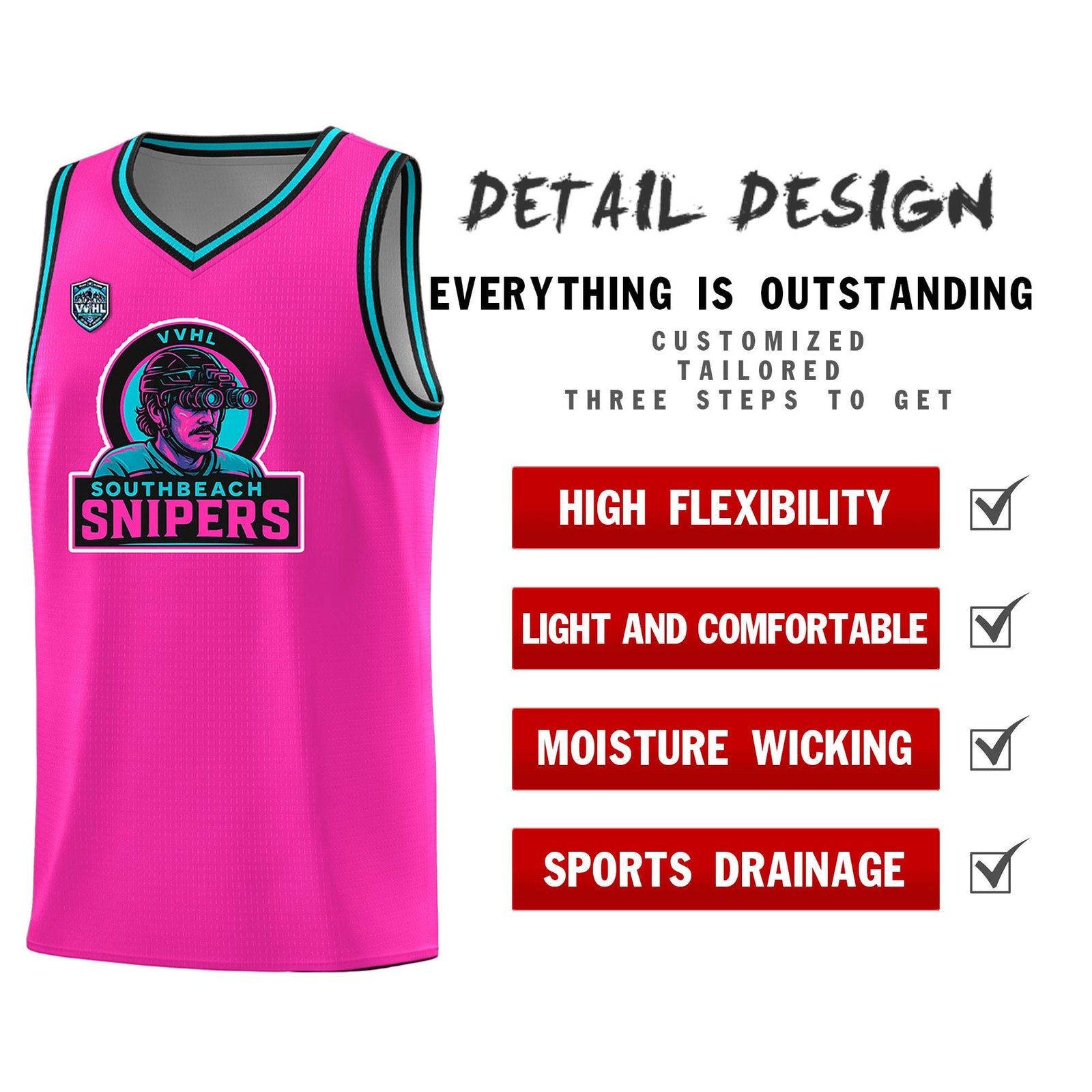 VVHL Pink S7-Southbeach-snipers Tops Basketball Jersey