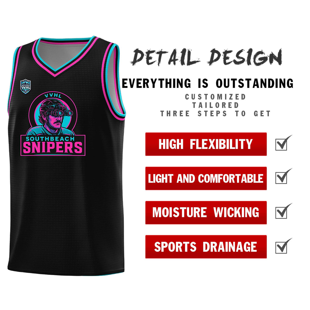 VVHL Black S7-Southbeach-snipers-2 Tops Basketball Jersey