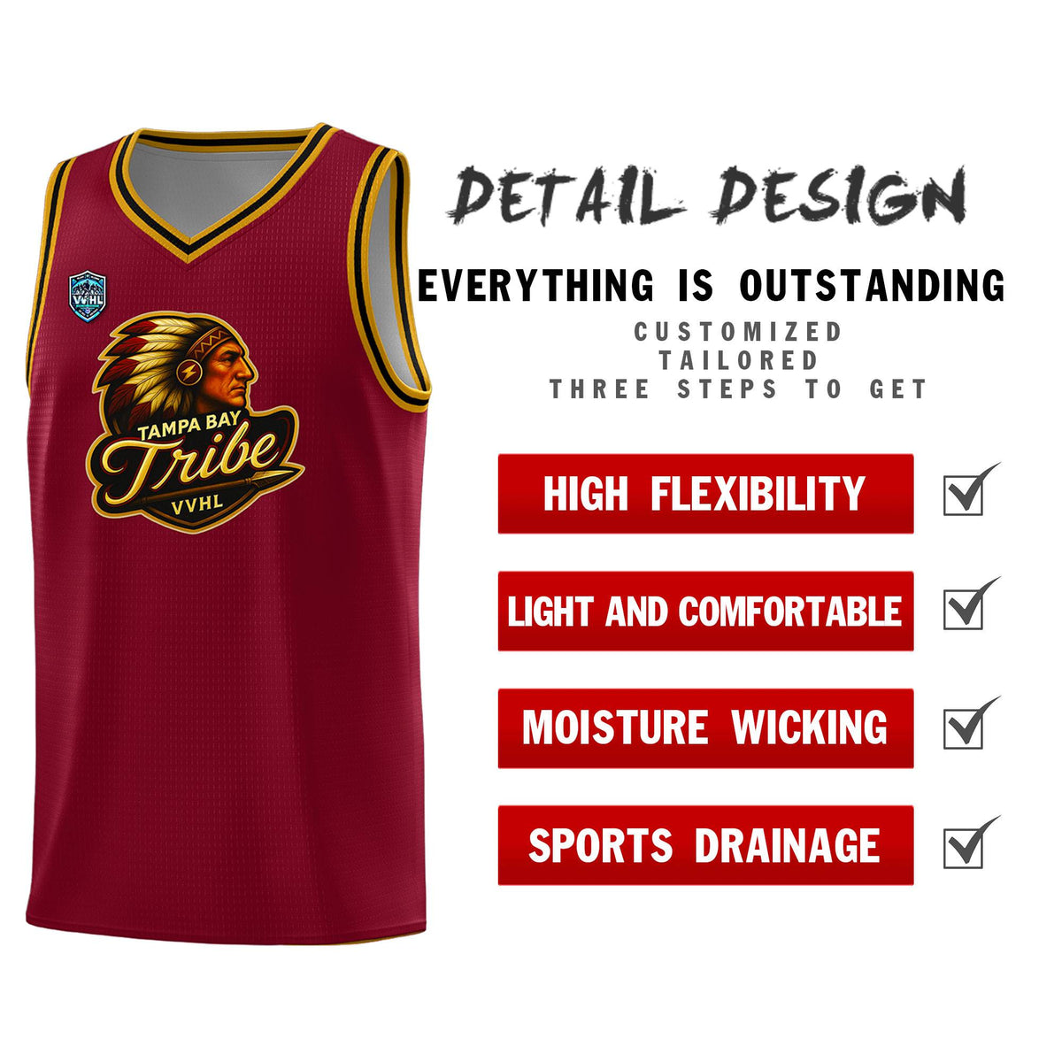 VVHL Crimson S7-Tampa-bay-tribe Tops Basketball Jersey