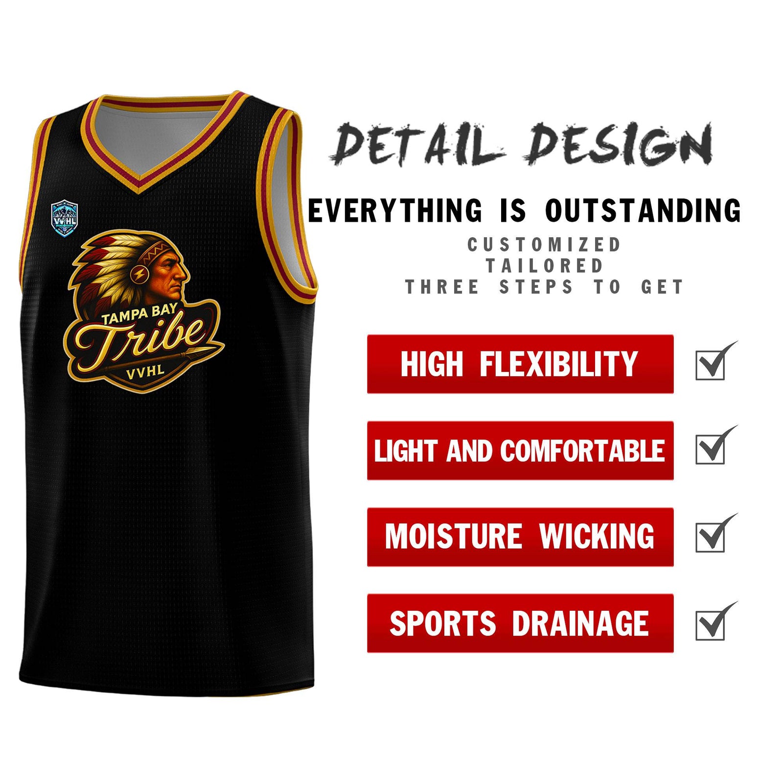VVHL Black S7-Tampa-bay-tribe-1 Tops Basketball Jersey