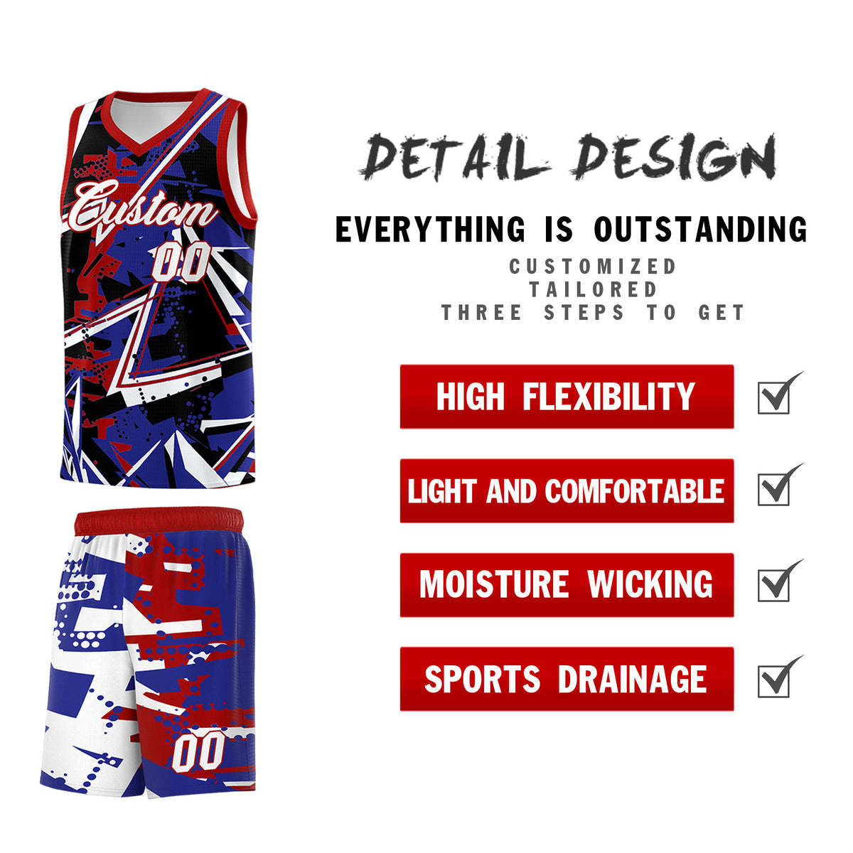 Custom Youth Basketball Jerseys Royal Red Abstract Graffiti Urban Style Personalized Uniform