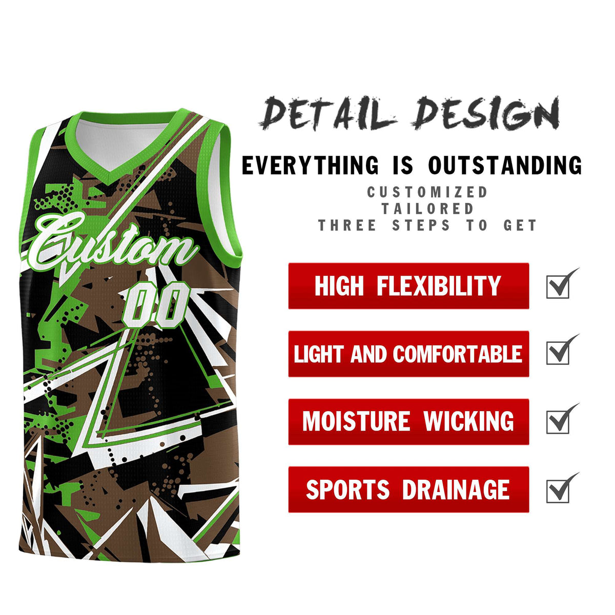 Custom Youth Basketball Jerseys Light Brown Light Green Abstract Graffiti Personalized Street Style Uniform