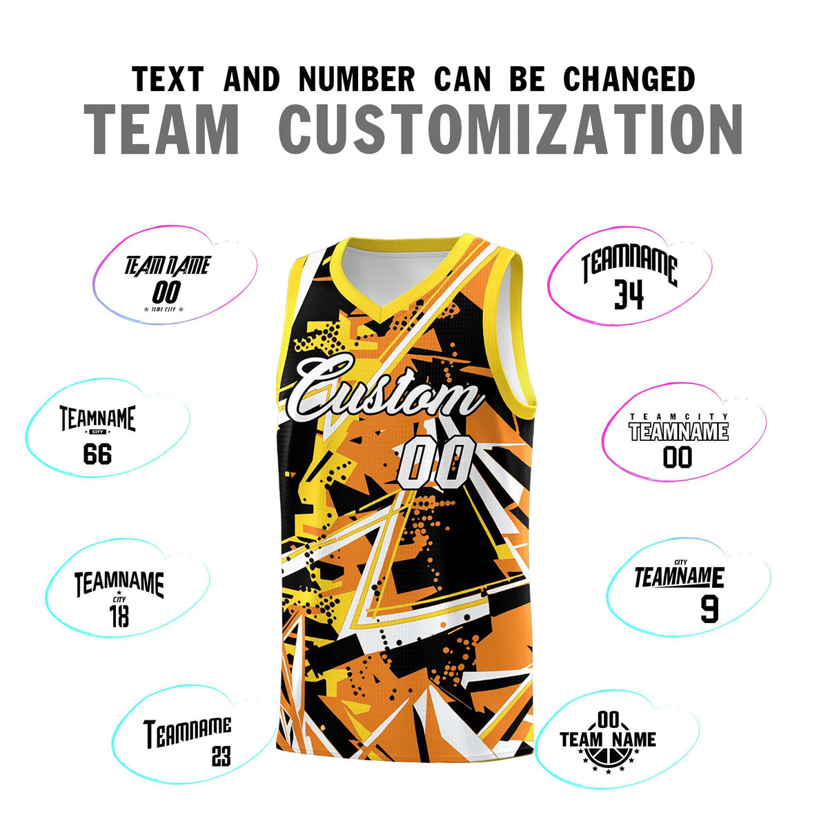 Custom Youth Basketball Jerseys Orange Gold Abstract Graffiti Personalized Street Style Uniform