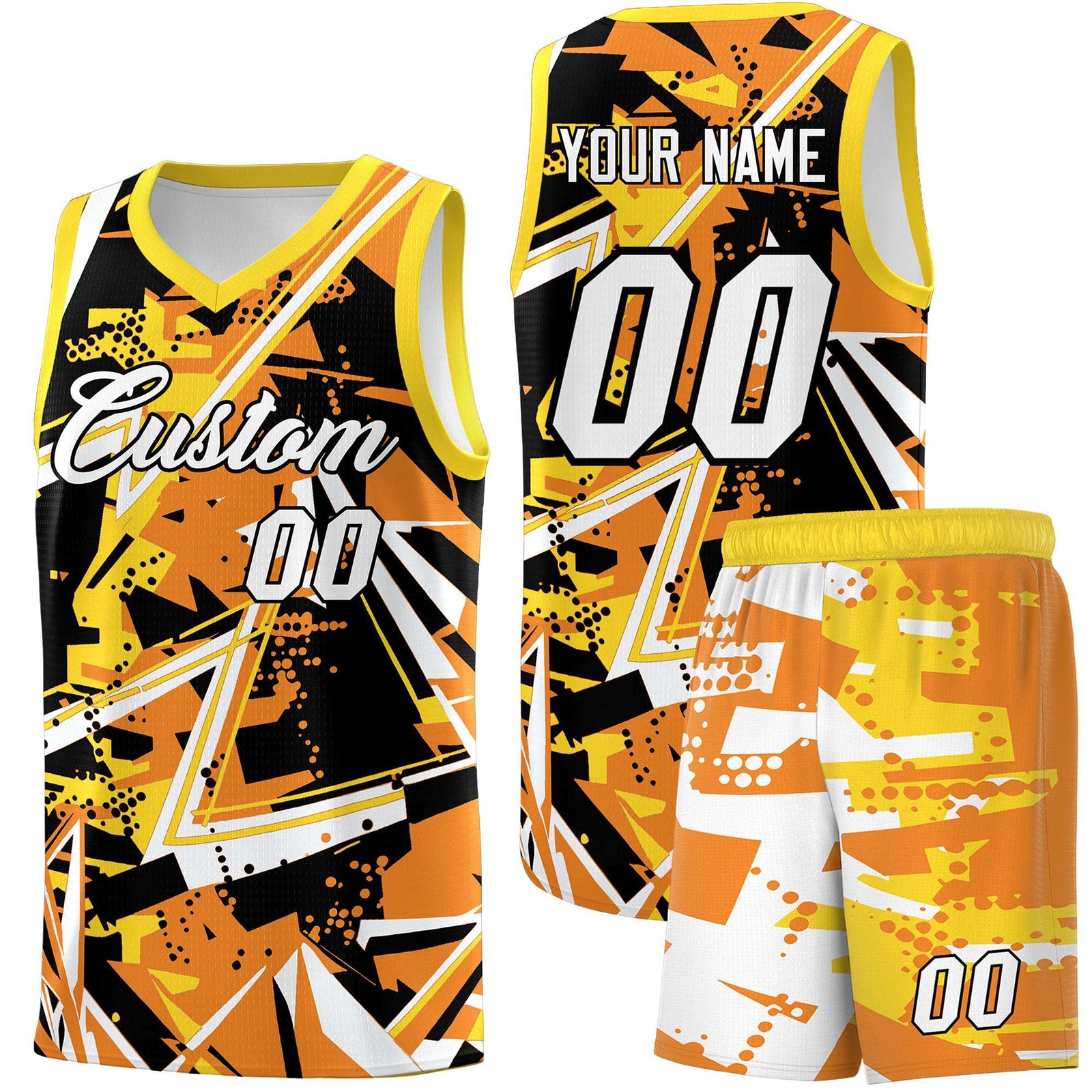Custom Youth Basketball Jerseys Orange Gold Abstract Graffiti Personalized Street Style Uniform