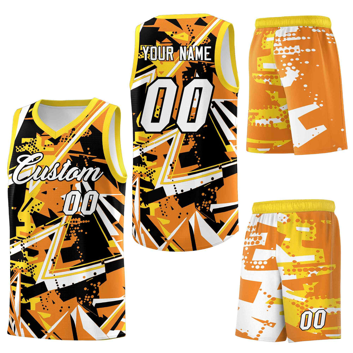 Custom Youth Basketball Jerseys Orange Gold Abstract Graffiti Personalized Street Style Uniform