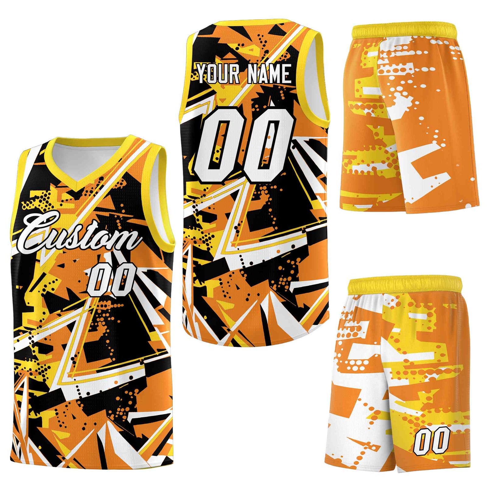 Custom Youth Basketball Jerseys Orange Gold Abstract Graffiti Personalized Street Style Uniform