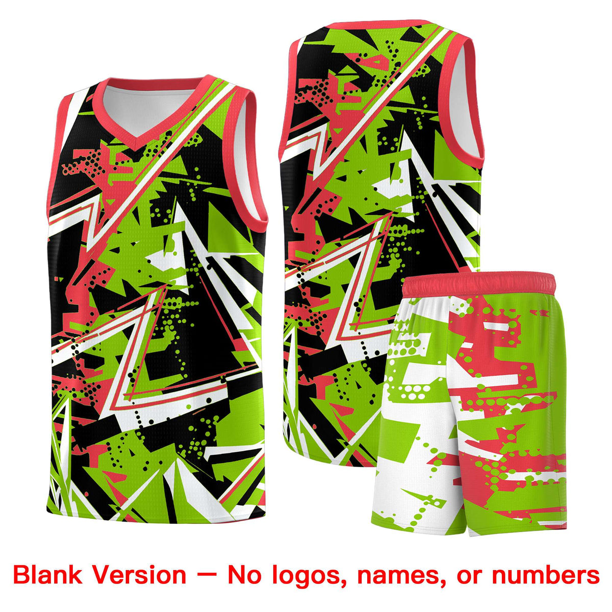 Custom Youth Basketball Jerseys Neon Green Light Red Abstract Graffiti Personalized Street Style Uniform