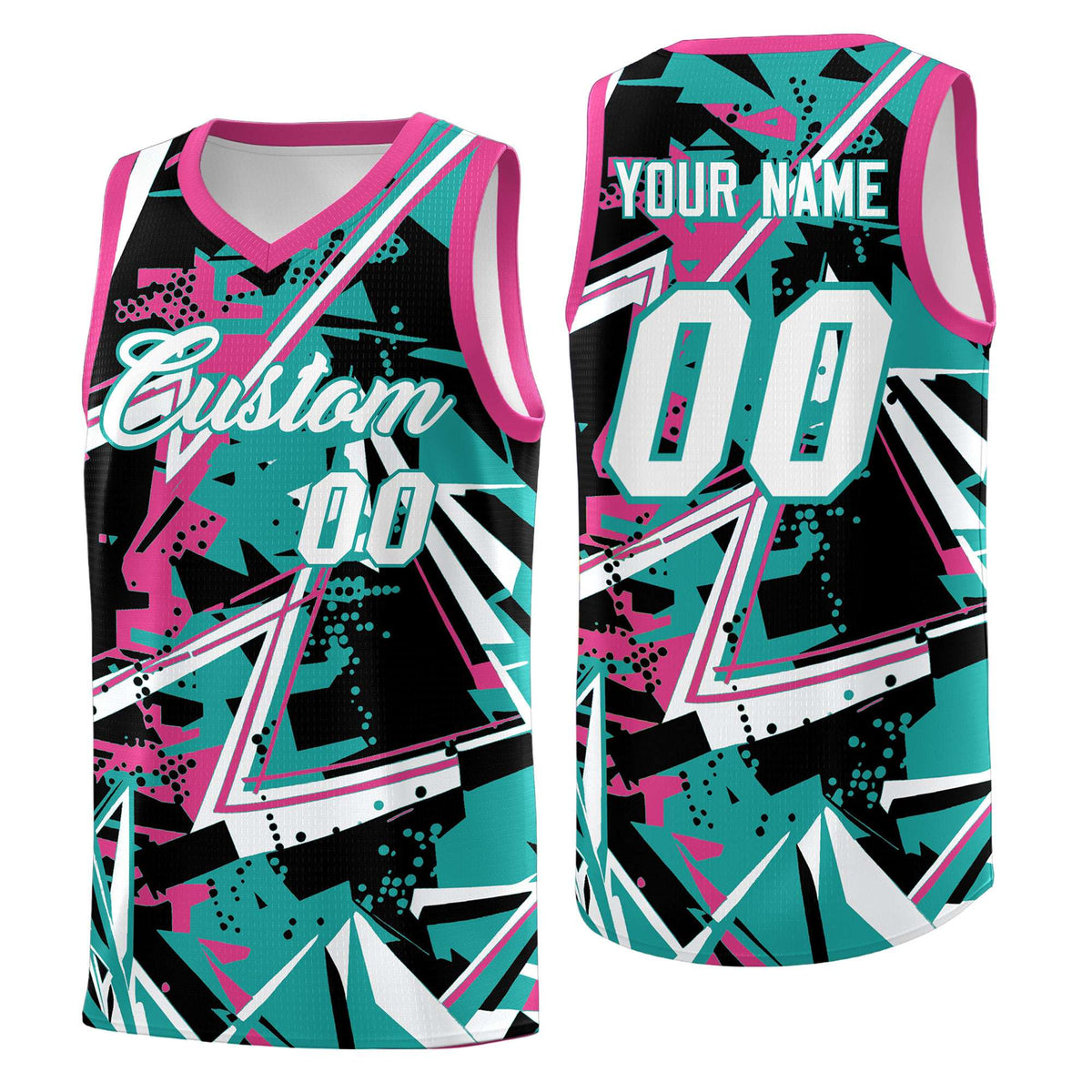 Custom Youth Basketball Jerseys Aqua Rose Red Abstract Graffiti Urban Style Personalized Uniform