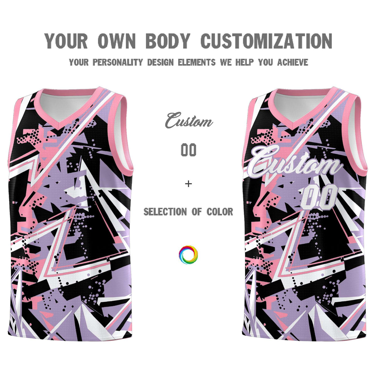 Custom Youth Basketball Jerseys Light Purple Pink Abstract Graffiti Personalized Team Name & Number