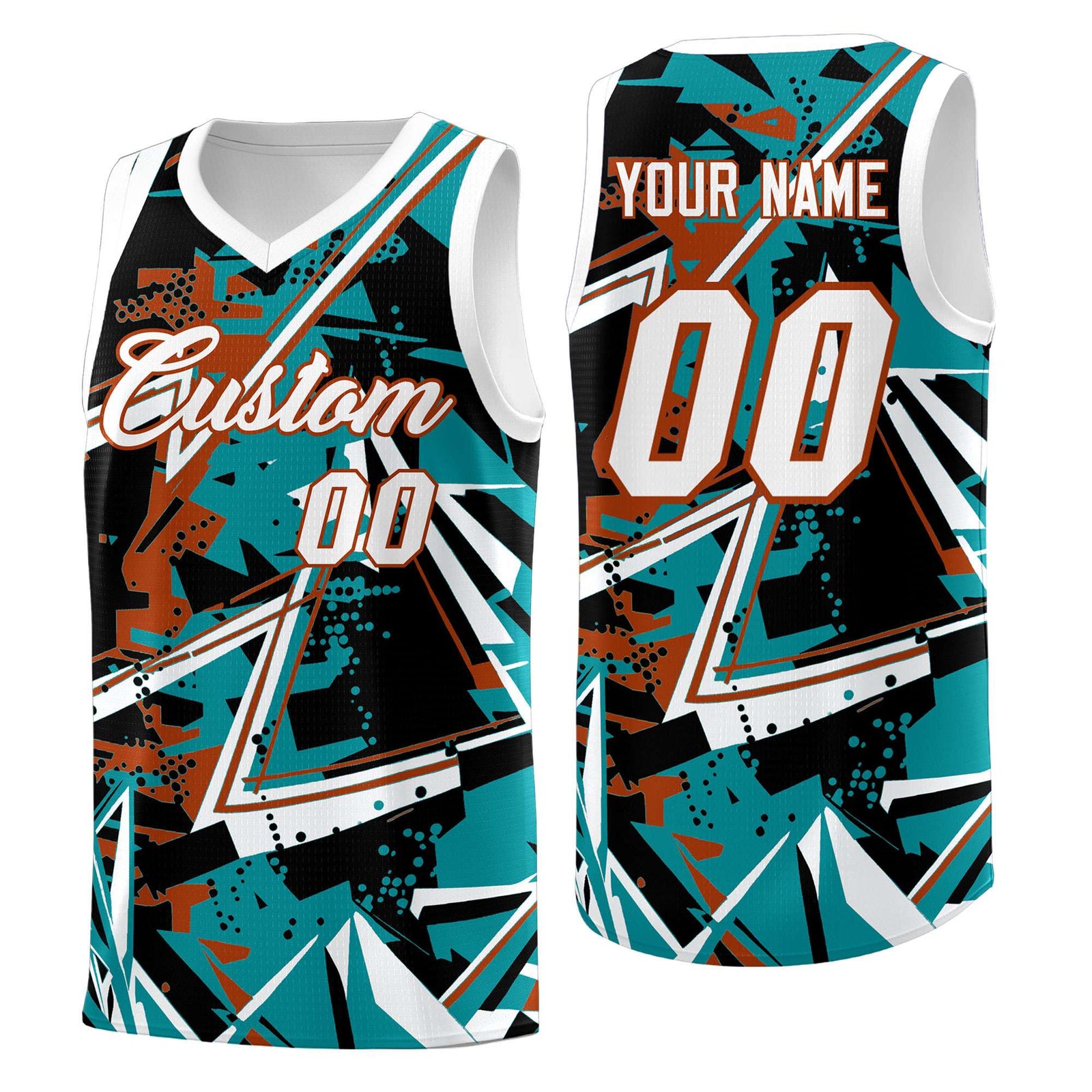 Custom Youth Basketball Jerseys Teal Dark Orange Abstract Graffiti Personalized Street Style Uniform