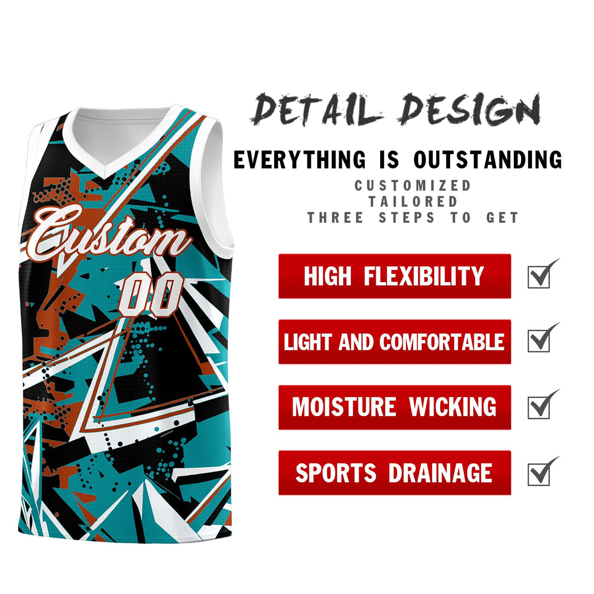 Custom Youth Basketball Jerseys Teal Dark Orange Abstract Graffiti Personalized Street Style Uniform