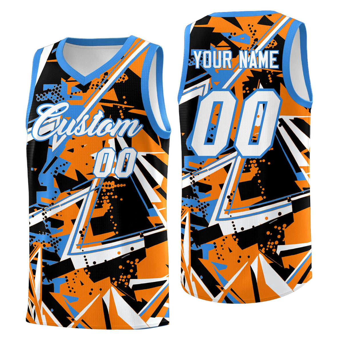Custom Youth Basketball Jerseys Orange Light Blue Abstract Graffiti Personalized Street Style Uniform