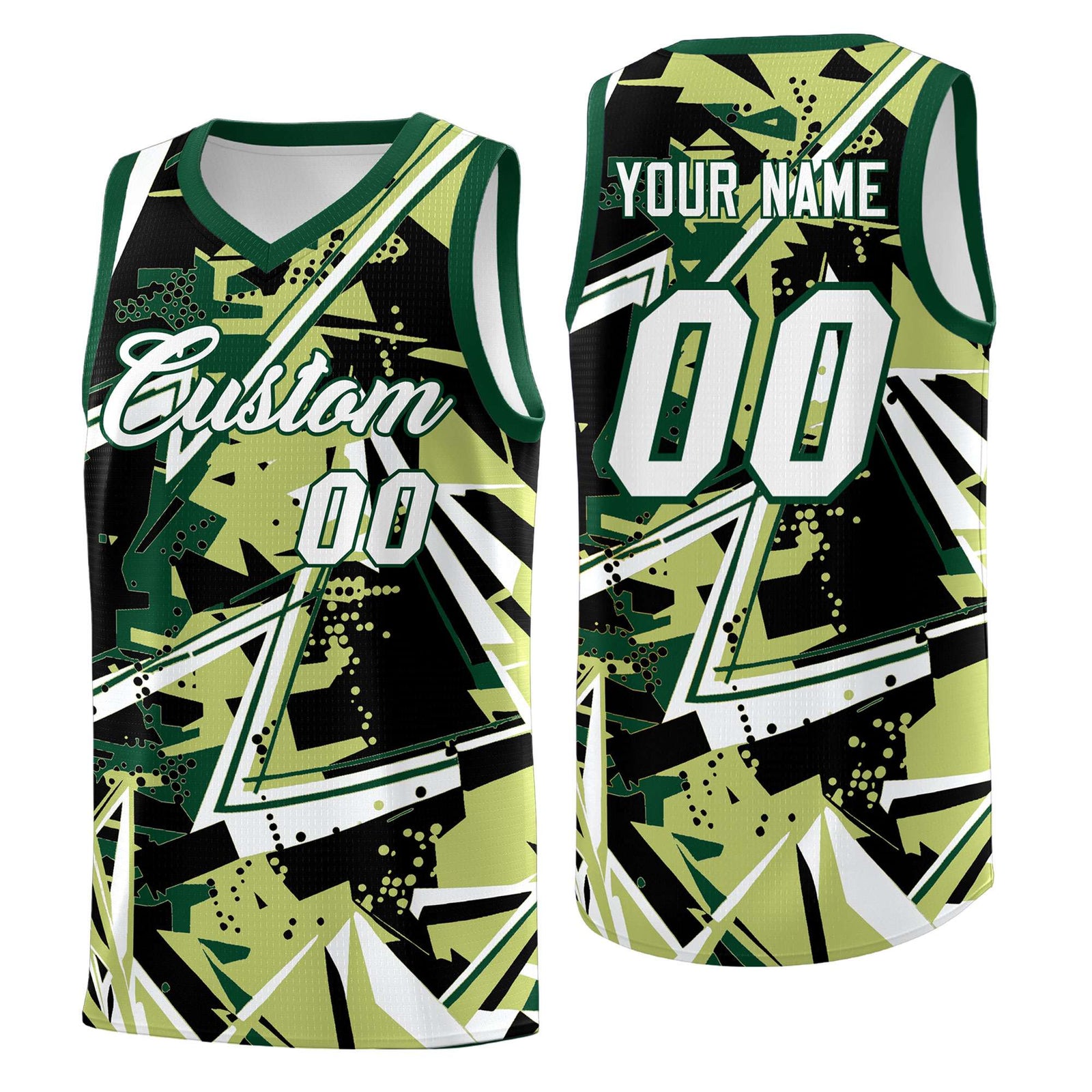 Custom Youth Basketball Jerseys Champagne Kelly Green Abstract Graffiti Urban Style Personalized Uniform