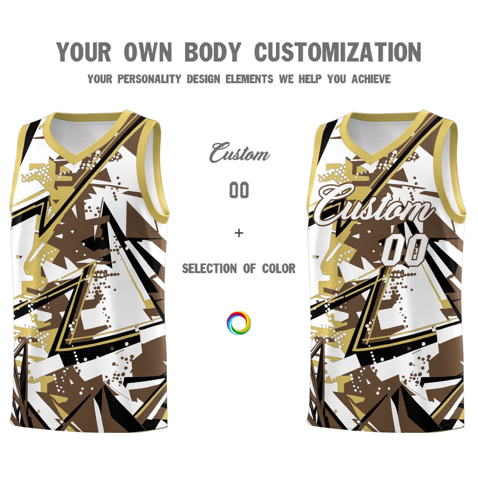 Custom Youth Basketball Jerseys Light Brown Old Gold Abstract Graffiti Personalized Team Name & Number