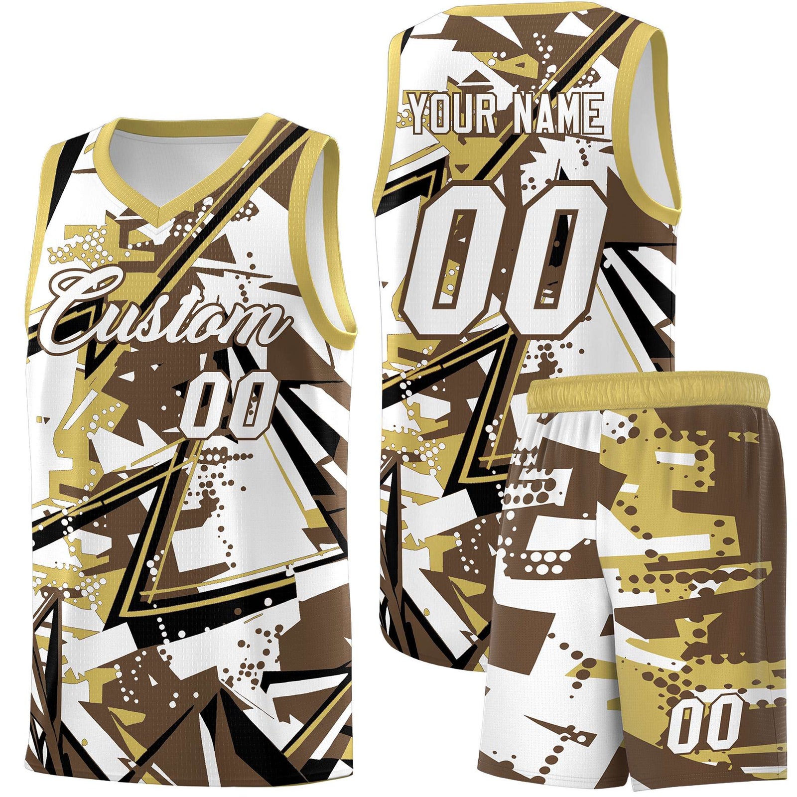 Custom Youth Basketball Jerseys Light Brown Old Gold Abstract Graffiti Personalized Team Name & Number