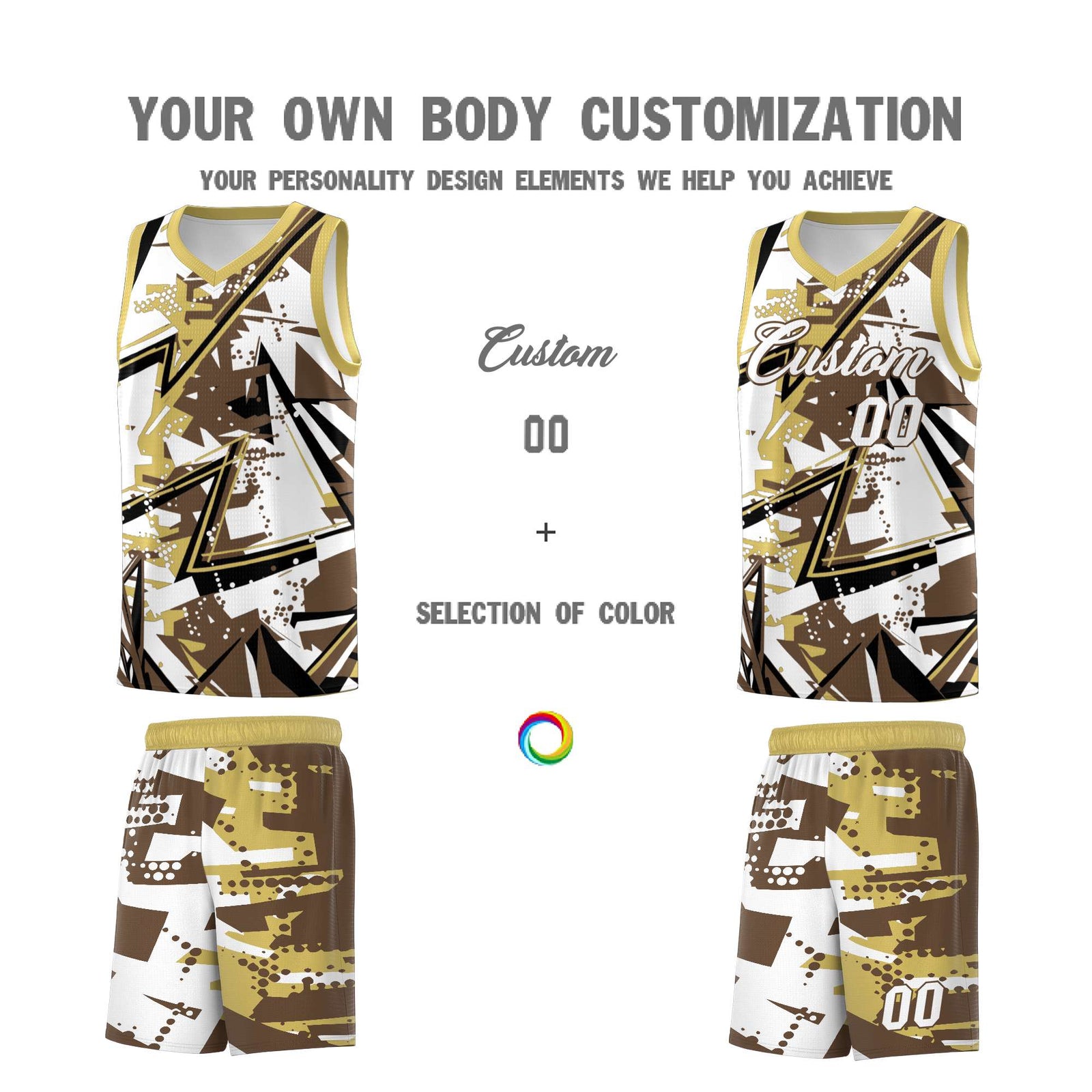 Custom Youth Basketball Jerseys Light Brown Old Gold Abstract Graffiti Personalized Team Name & Number