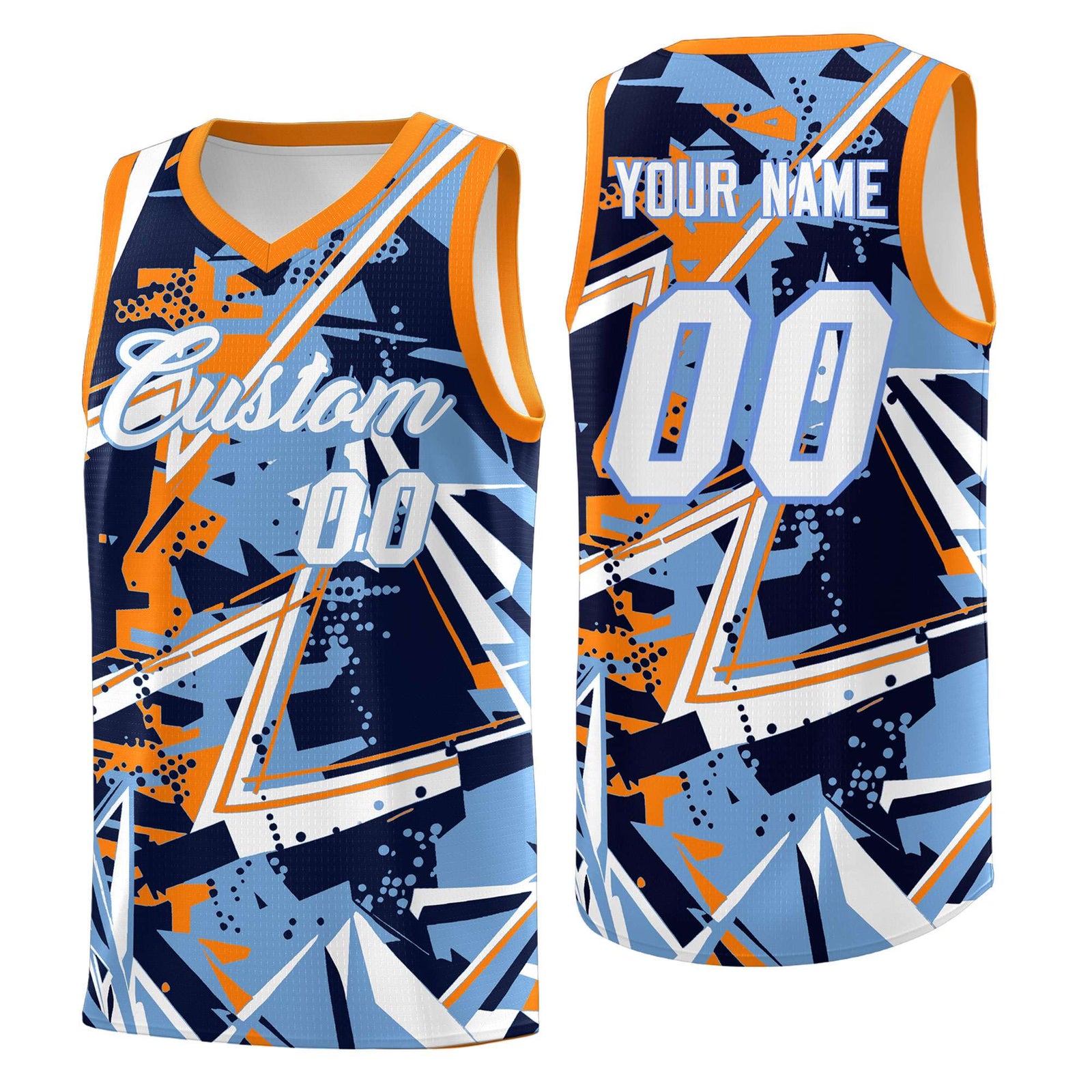 Custom Youth Basketball Jerseys Powder Blue Orange Abstract Graffiti Personalized Team Name & Number