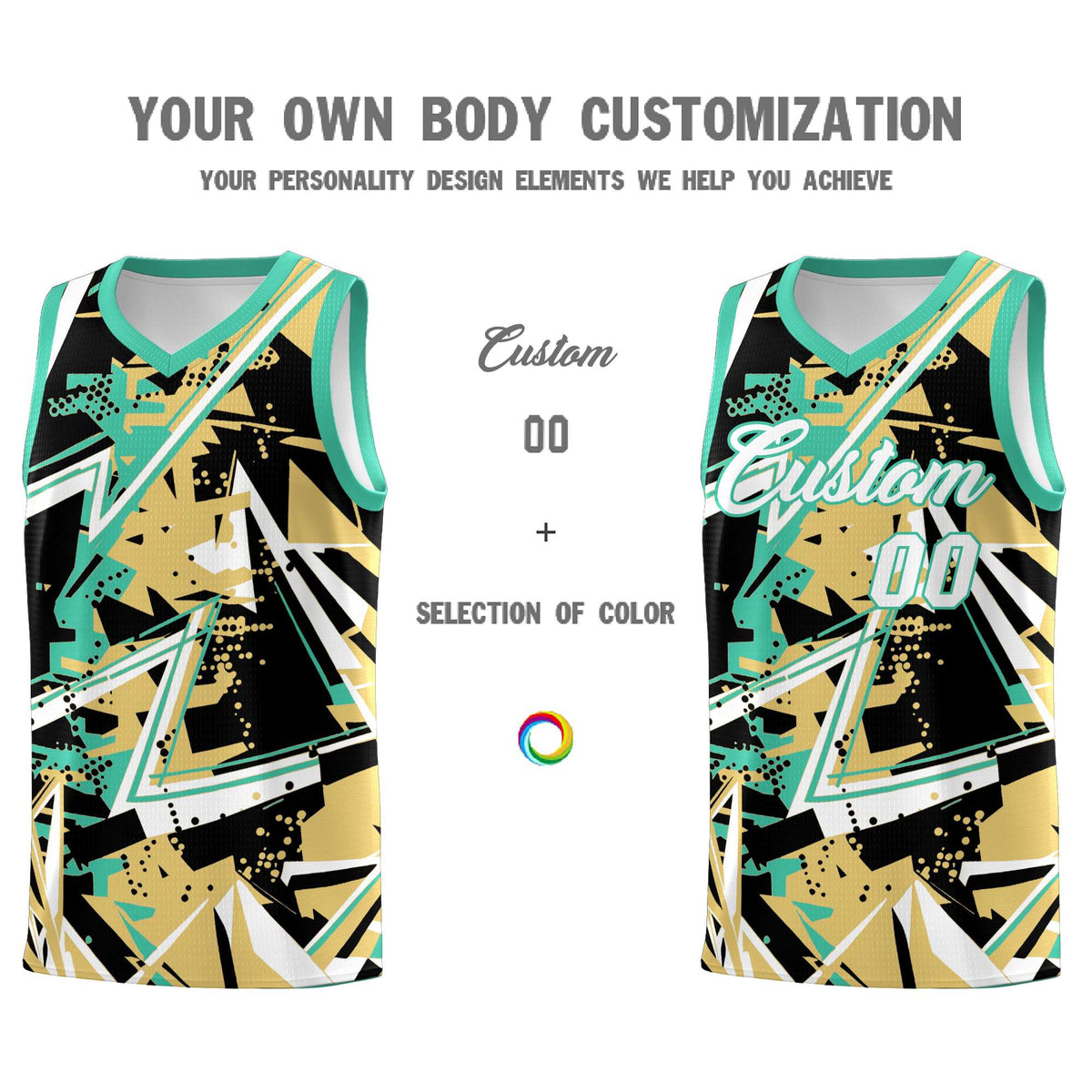 Custom Youth Basketball Jerseys Old Gold Bright Green Abstract Graffiti Personalized Street Style Uniform