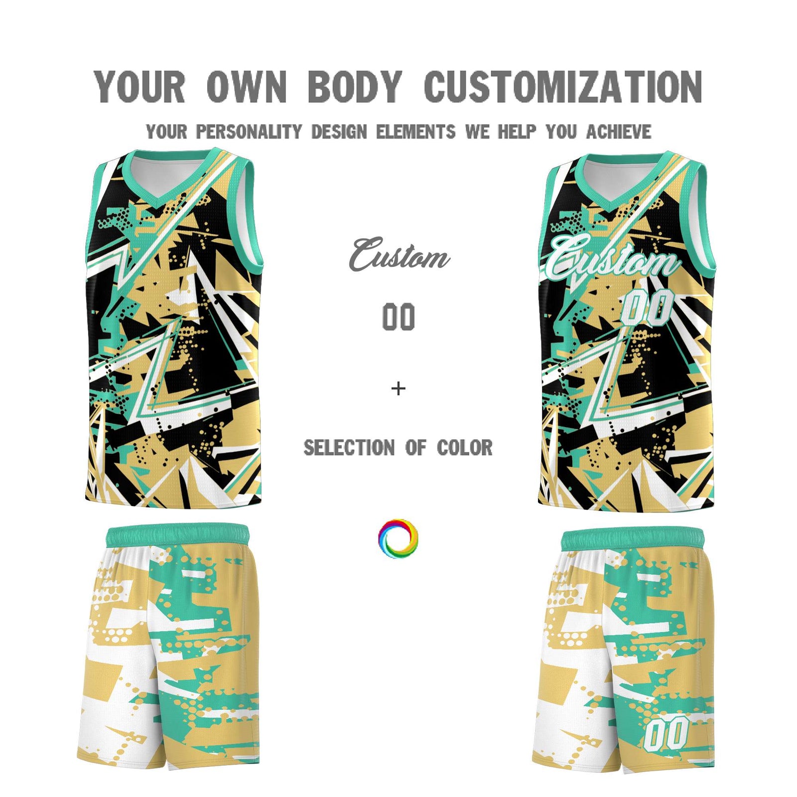 Custom Youth Basketball Jerseys Old Gold Bright Green Abstract Graffiti Personalized Street Style Uniform