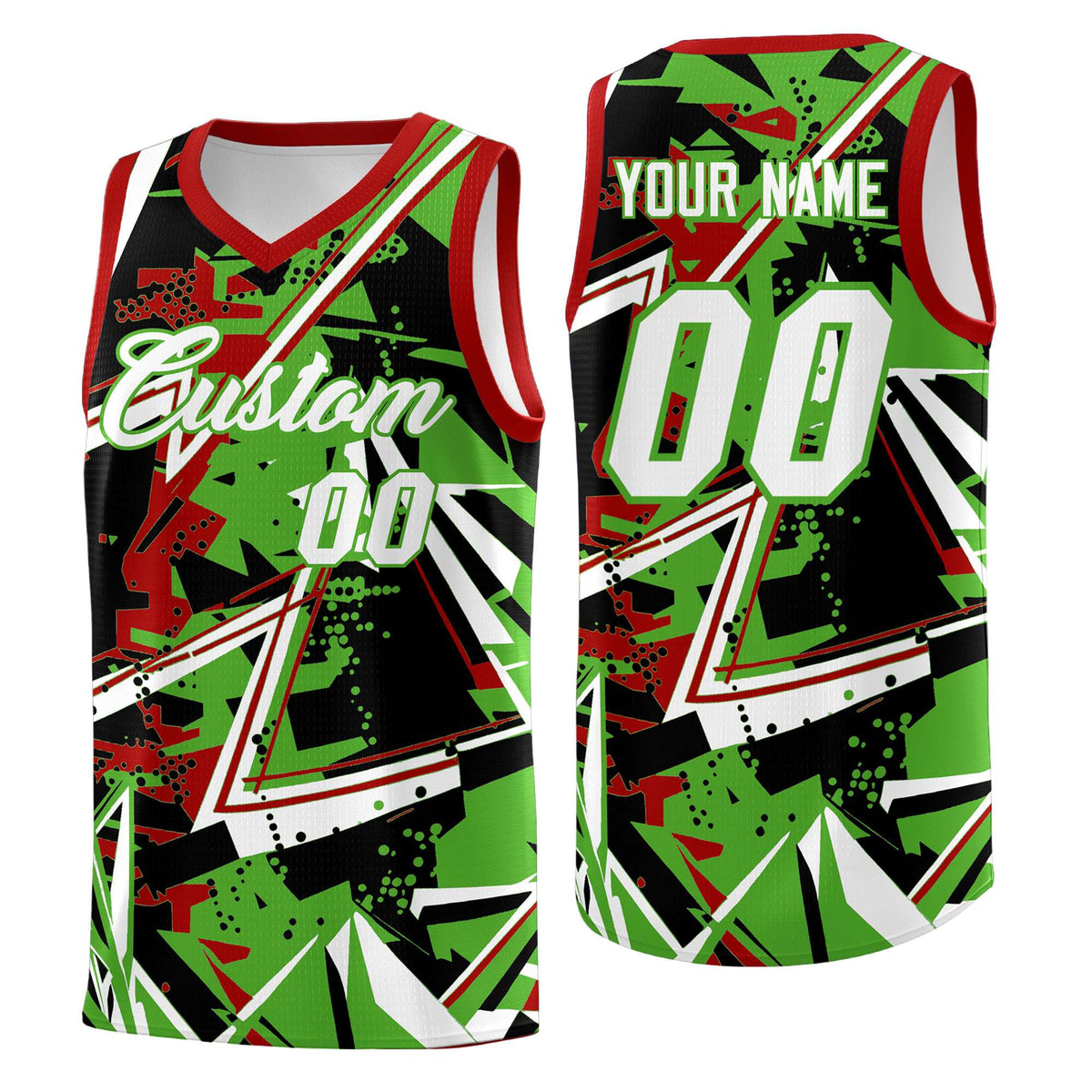 Custom Youth Basketball Jerseys Light Green Red Abstract Graffiti Urban Style Personalized Uniform