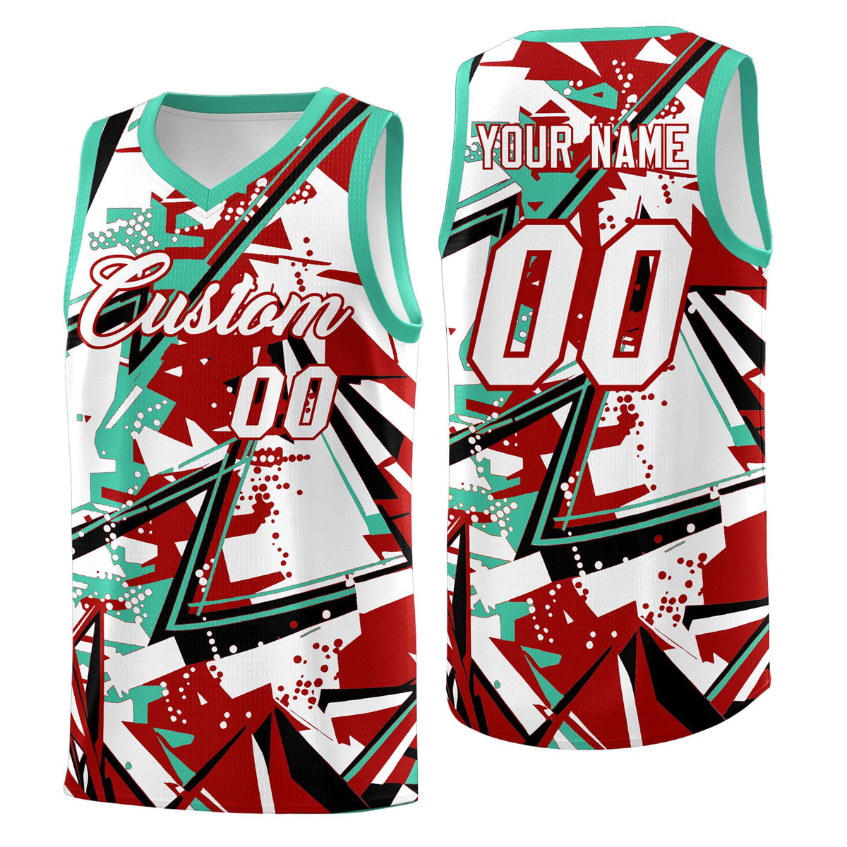 Custom Youth Basketball Jerseys Red Bright Green Abstract Graffiti Personalized Team Name & Number