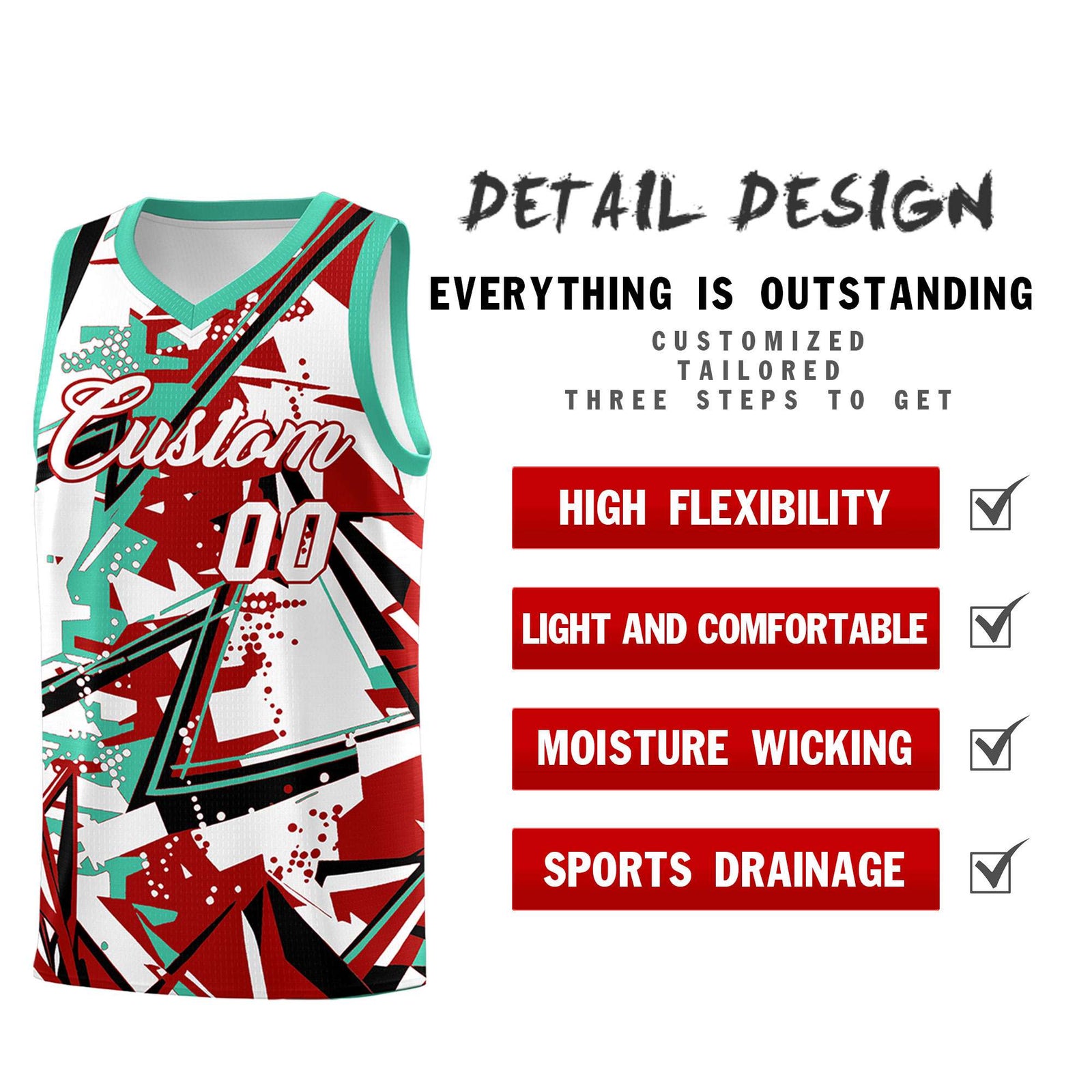 Custom Youth Basketball Jerseys Red Bright Green Abstract Graffiti Personalized Team Name & Number