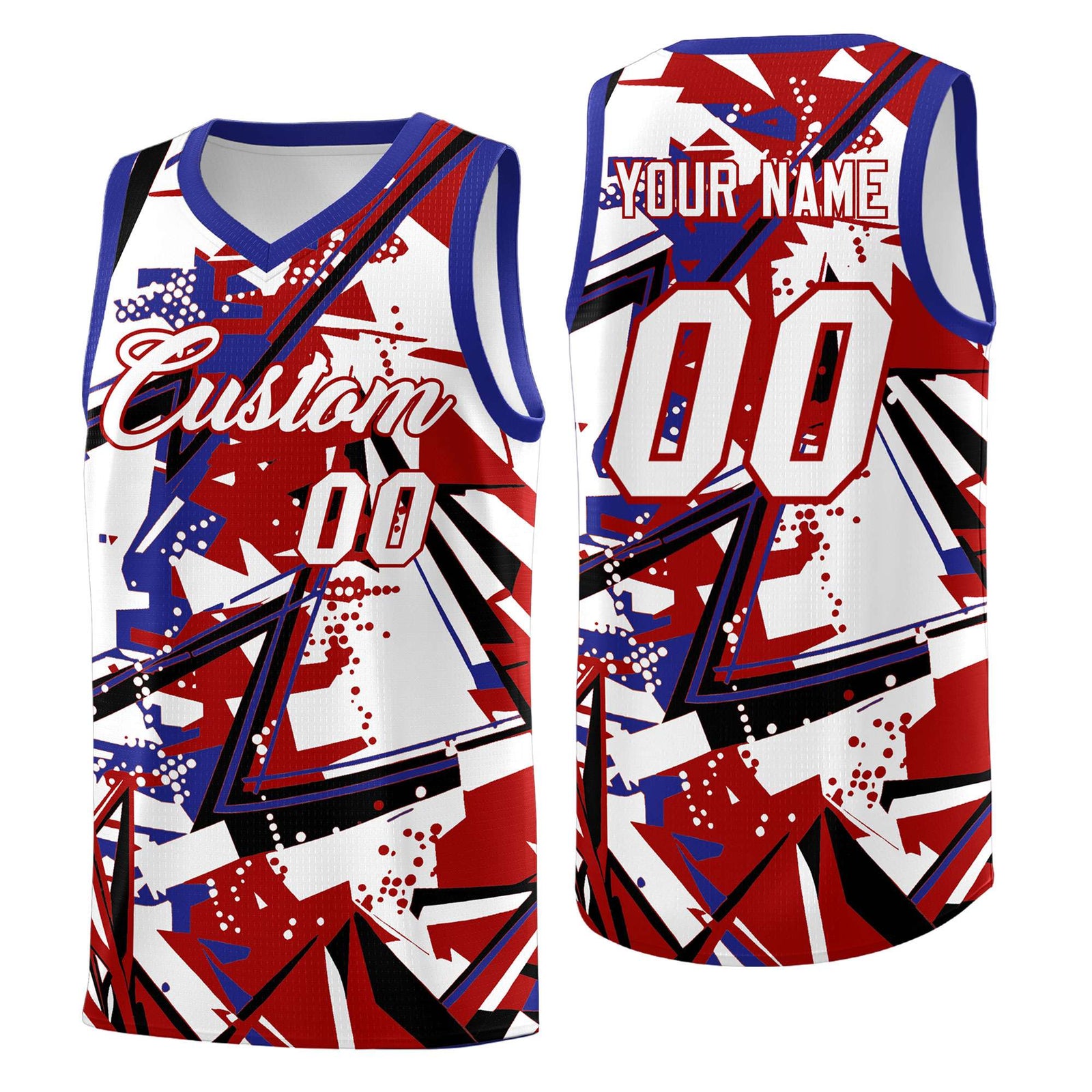 Custom Youth Basketball Jerseys Red Royal Abstract Graffiti Personalized Street Style Uniform