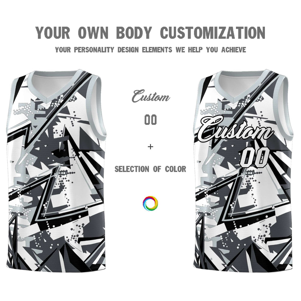 Custom Youth Basketball Jerseys Gray Silver Abstract Graffiti Personalized Team Name & Number