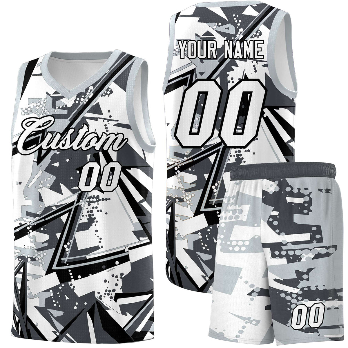 Custom Youth Basketball Jerseys Gray Silver Abstract Graffiti Personalized Team Name & Number